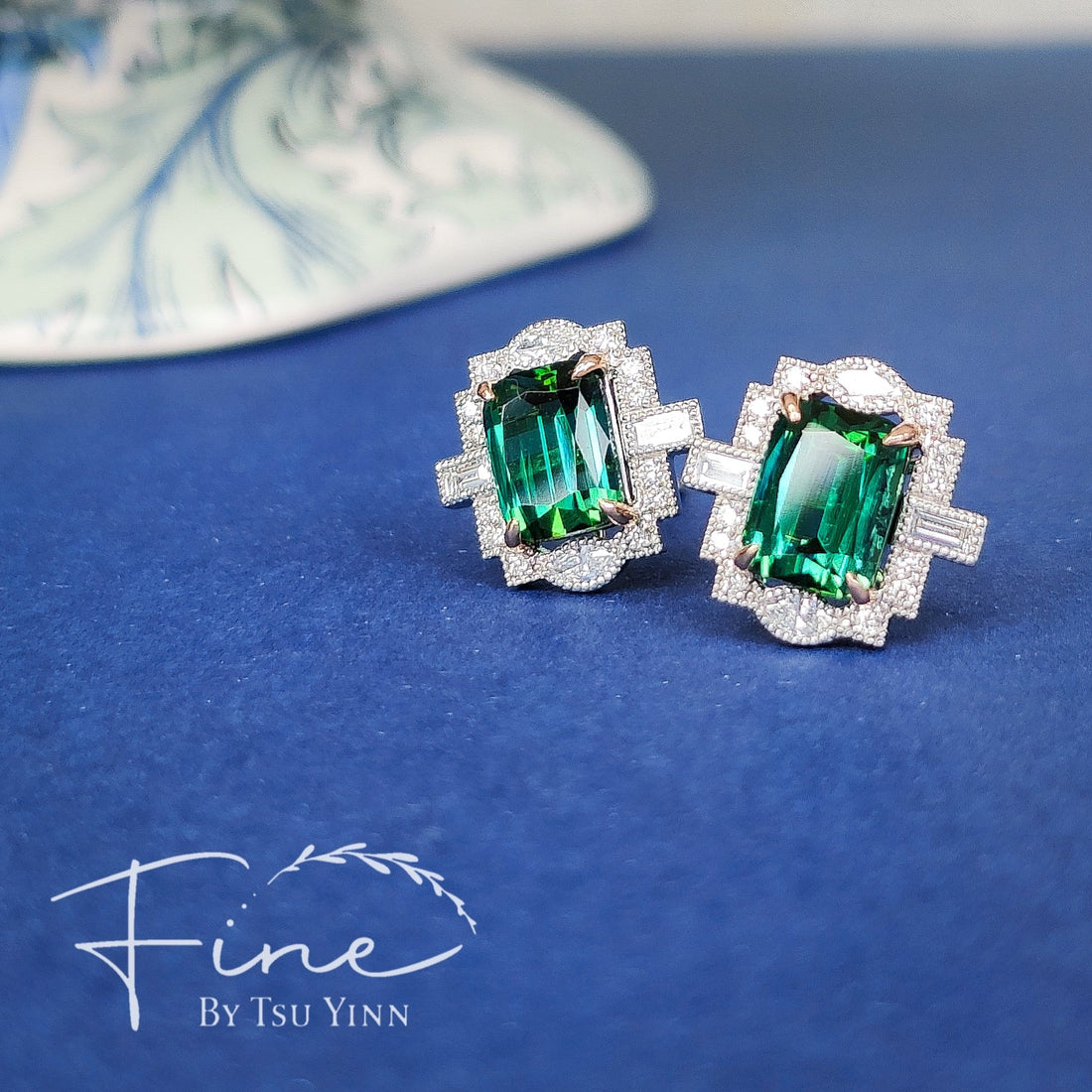 Natalia Halo Earrings with Green Tourmalines