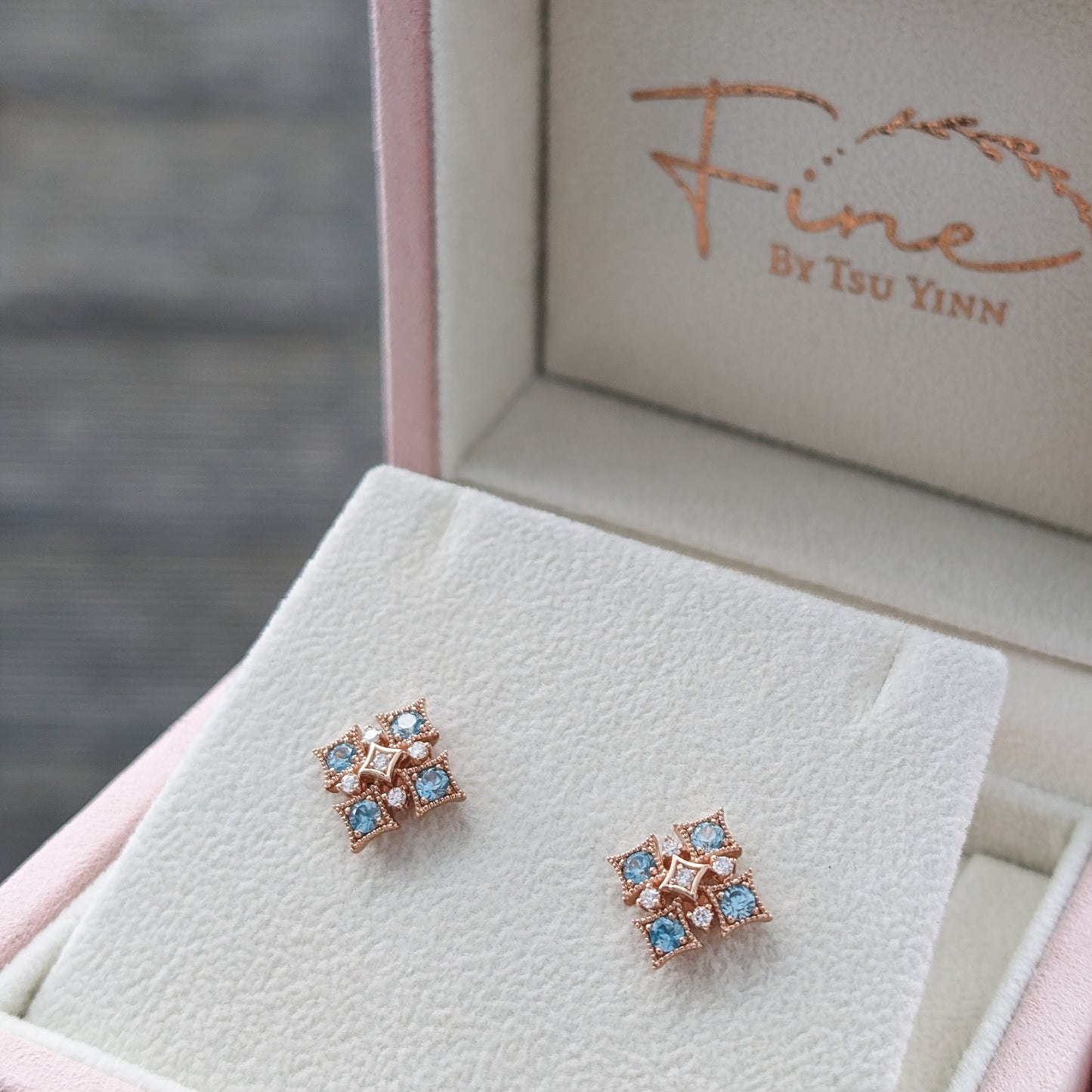 FBTY Norbayah Earrings in Blue Zircon and Diamonds (Made-to-Order Available)