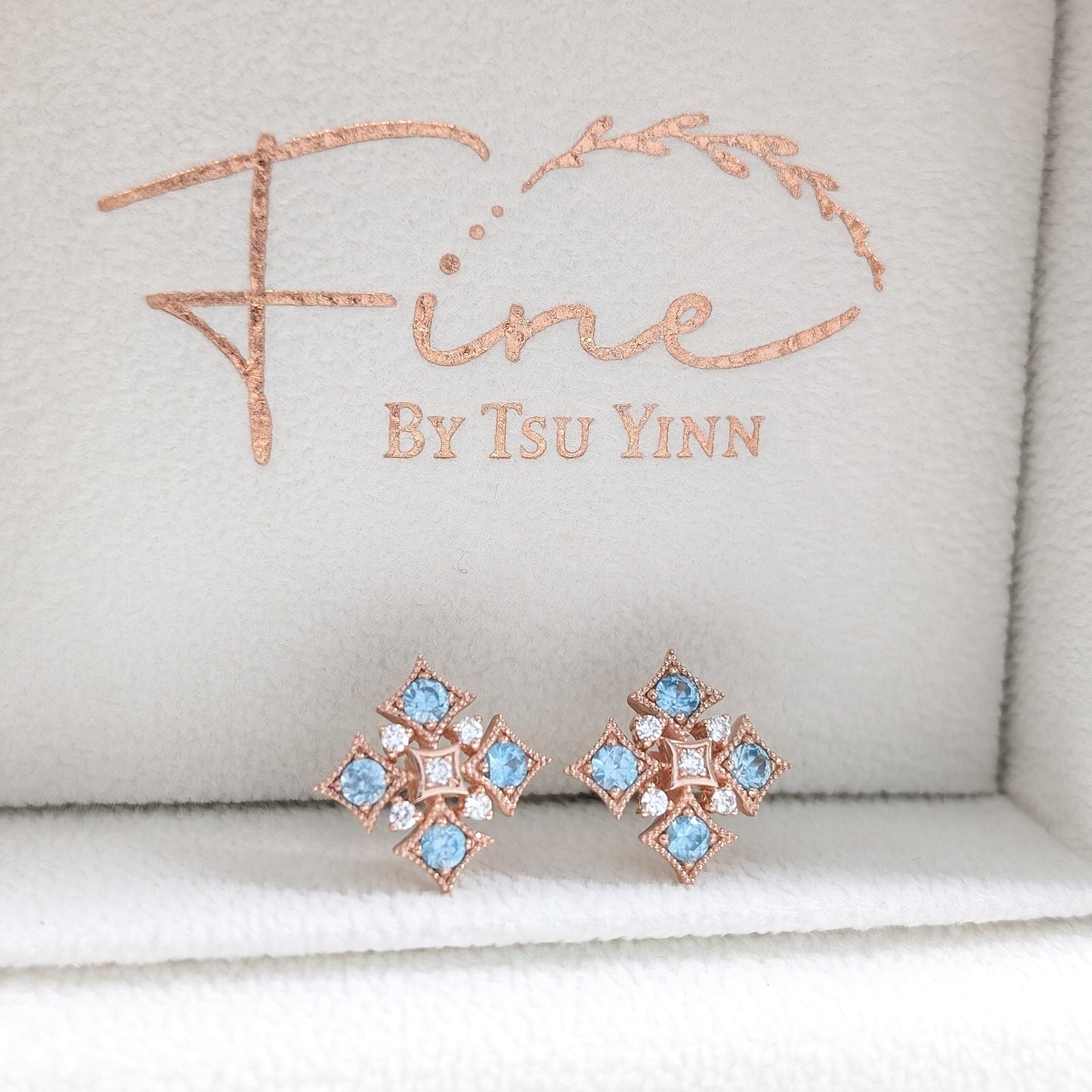 FBTY Norbayah Earrings in Blue Zircon and Diamonds (Made-to-Order Available)