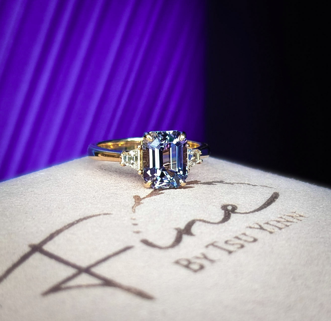 RG Tanzanite Ring with Trapezoid White Diamonds