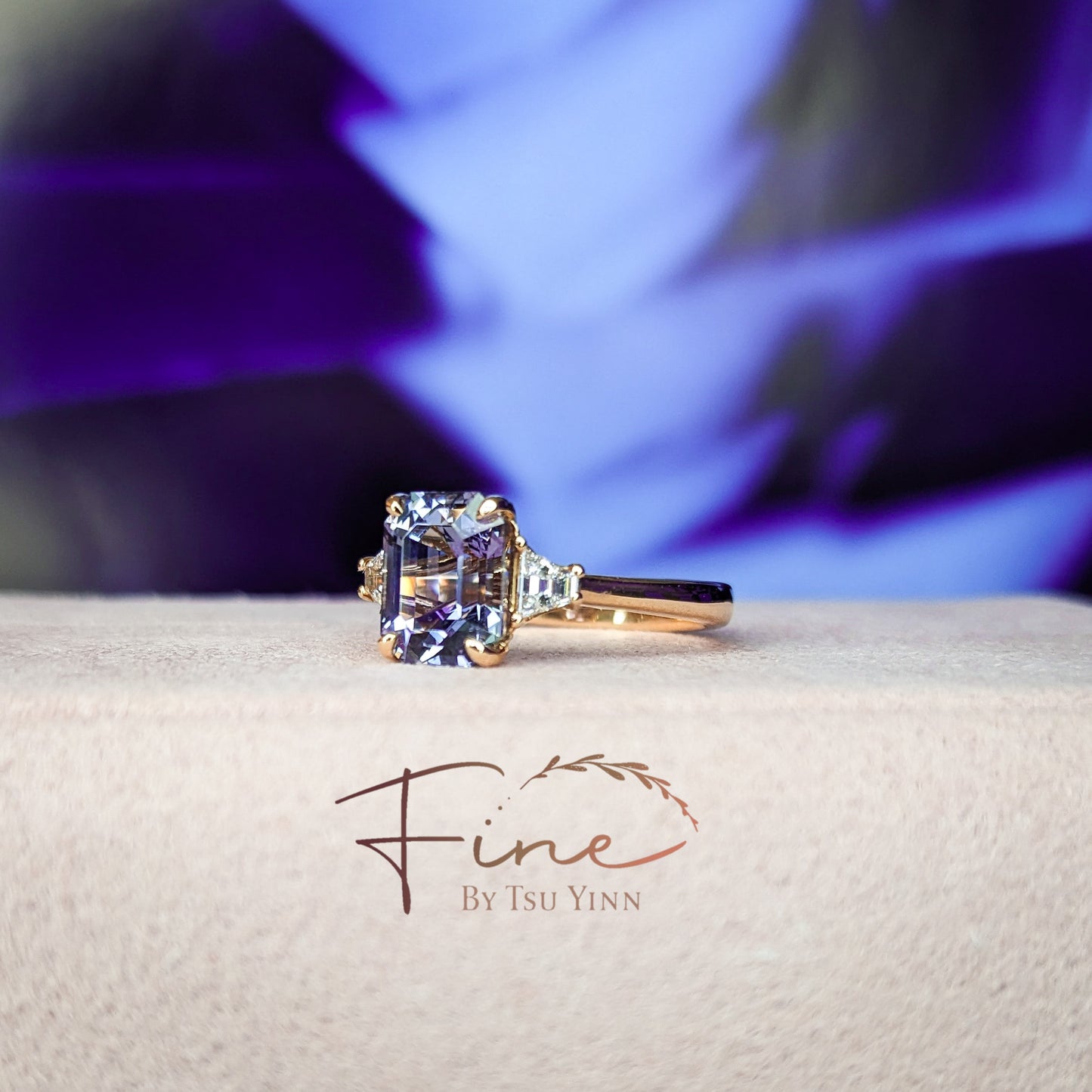 RG Tanzanite Ring with Trapezoid White Diamonds