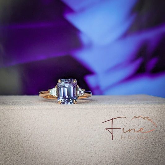 RG Tanzanite Ring with Trapezoid White Diamonds