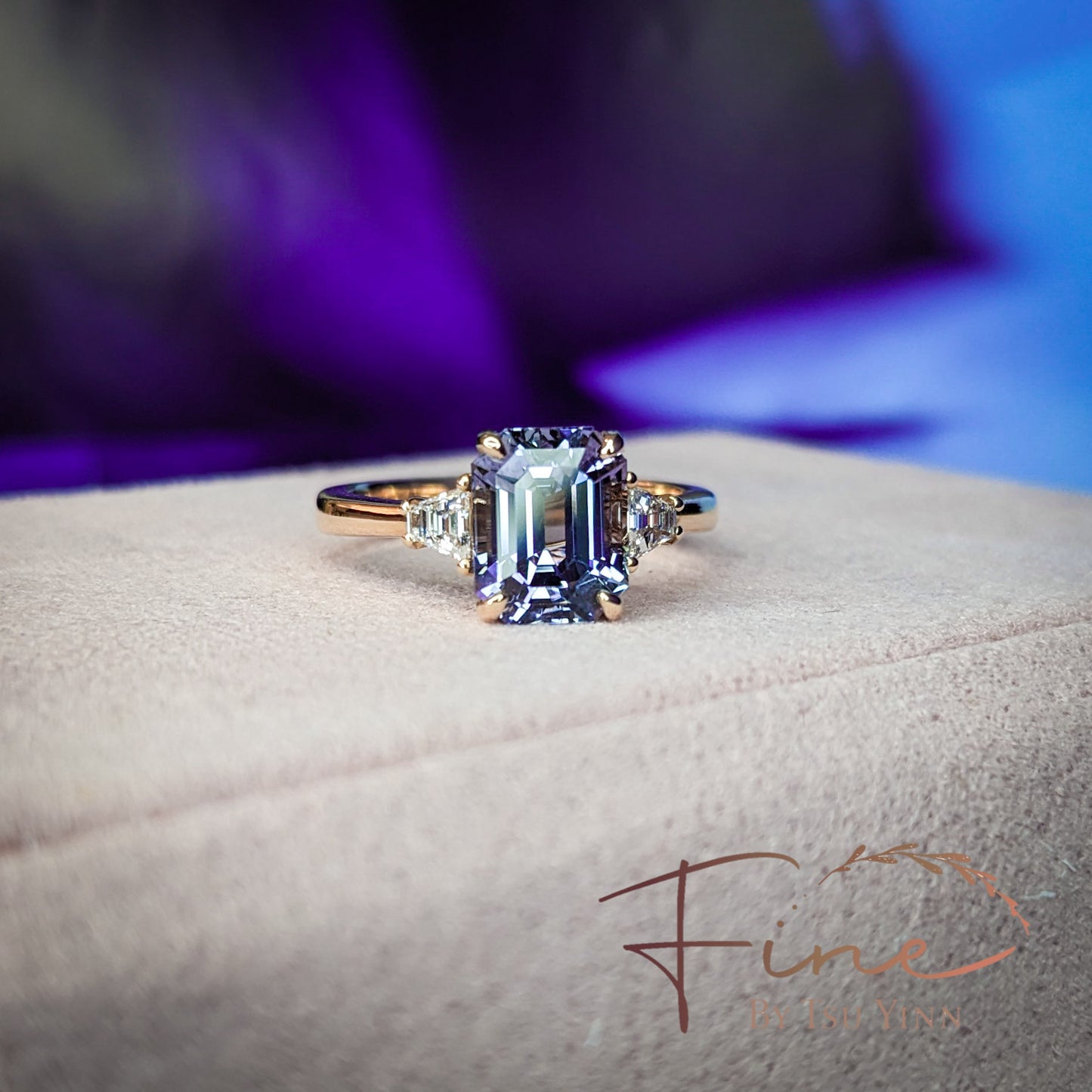 RG Tanzanite Ring with Trapezoid White Diamonds