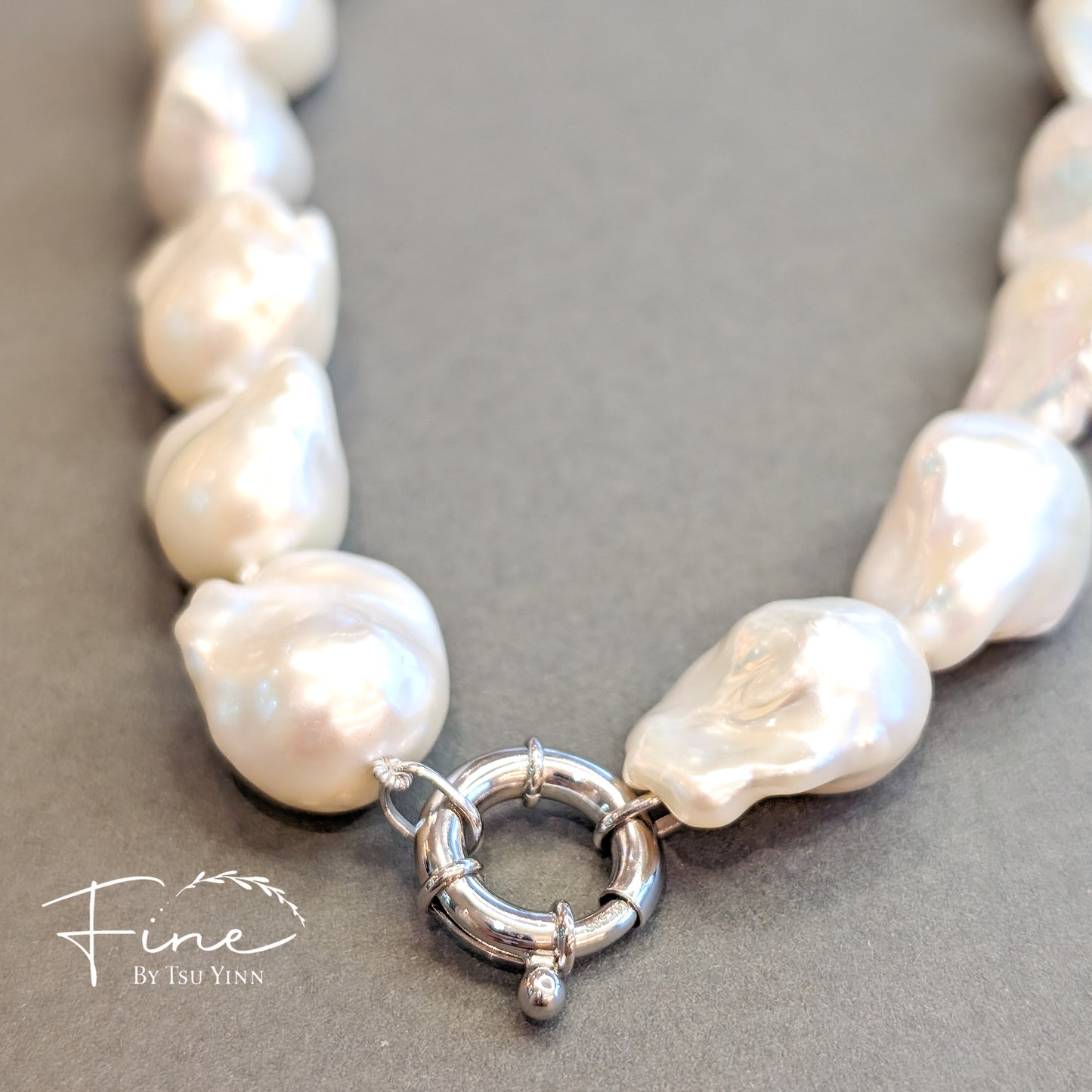 14K WG 15-18mm White Baroque Pearls Necklace (A)