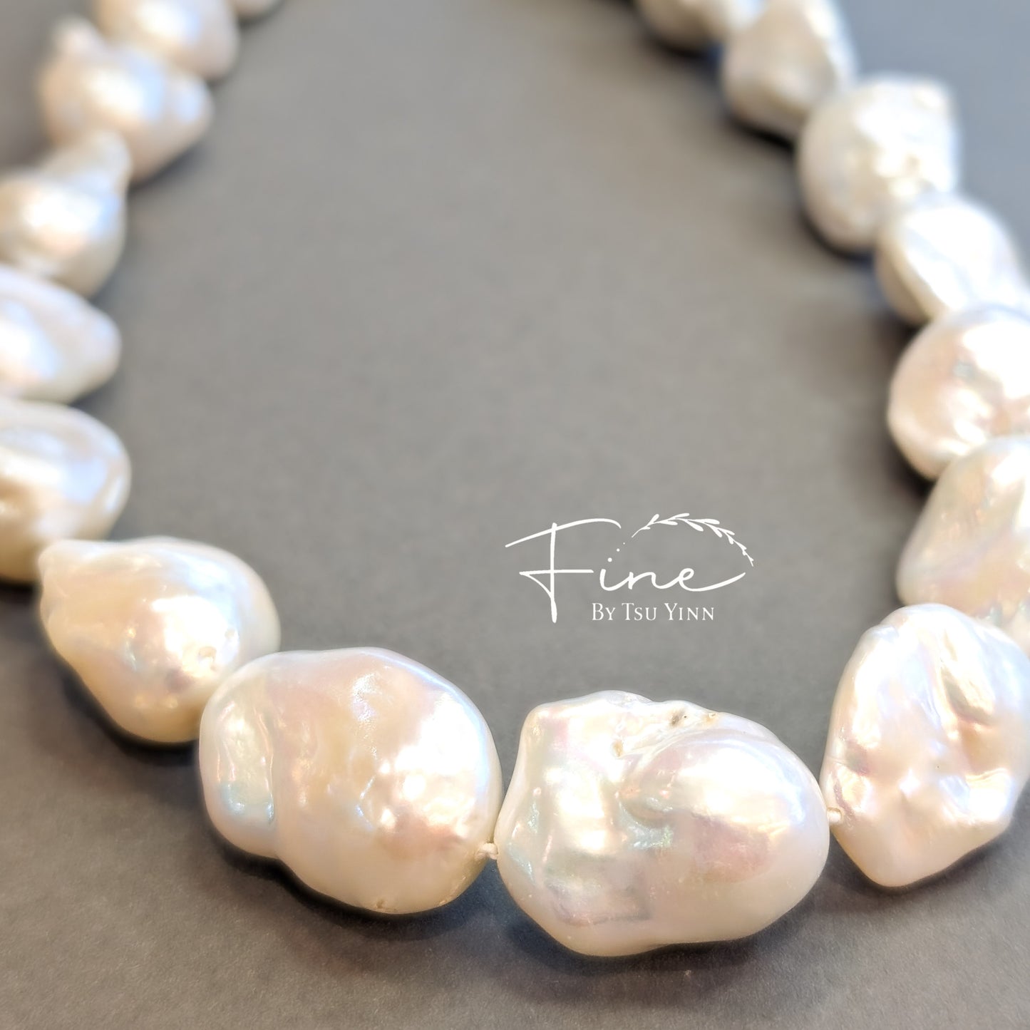 14K WG 15-18mm White Baroque Pearls Necklace (A)