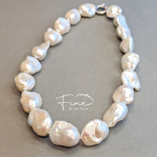 14K WG 15-18mm White Baroque Pearls Necklace (A)