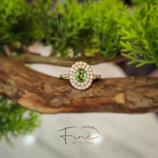 RG Tsavorite Ring with Double Diamond Halo