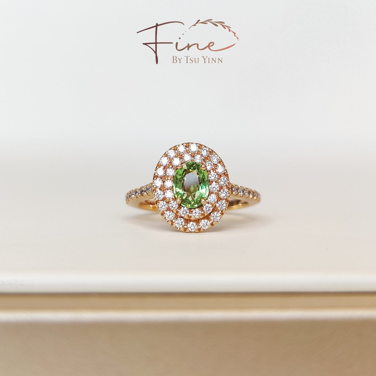RG Tsavorite Ring with Double Diamond Halo