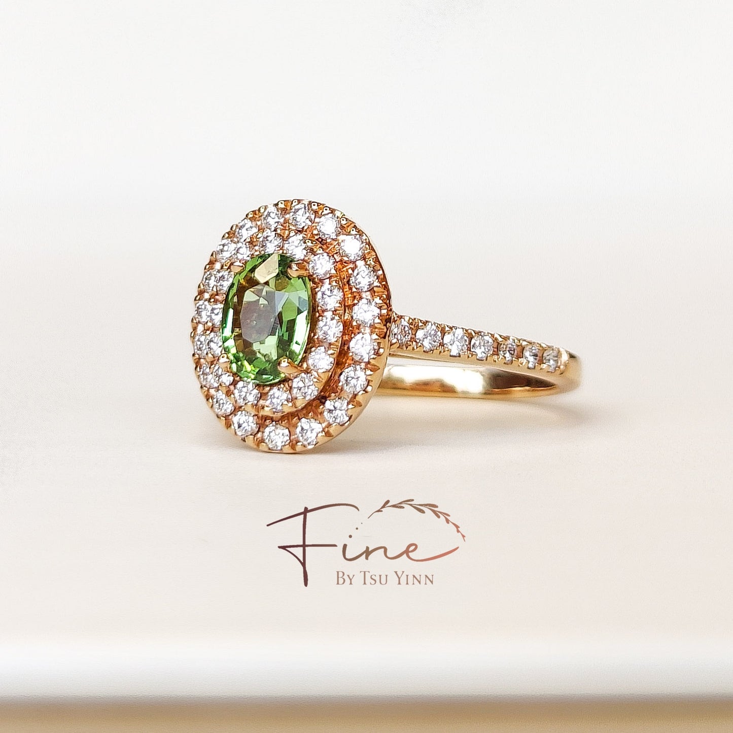 RG Tsavorite Ring with Double Diamond Halo
