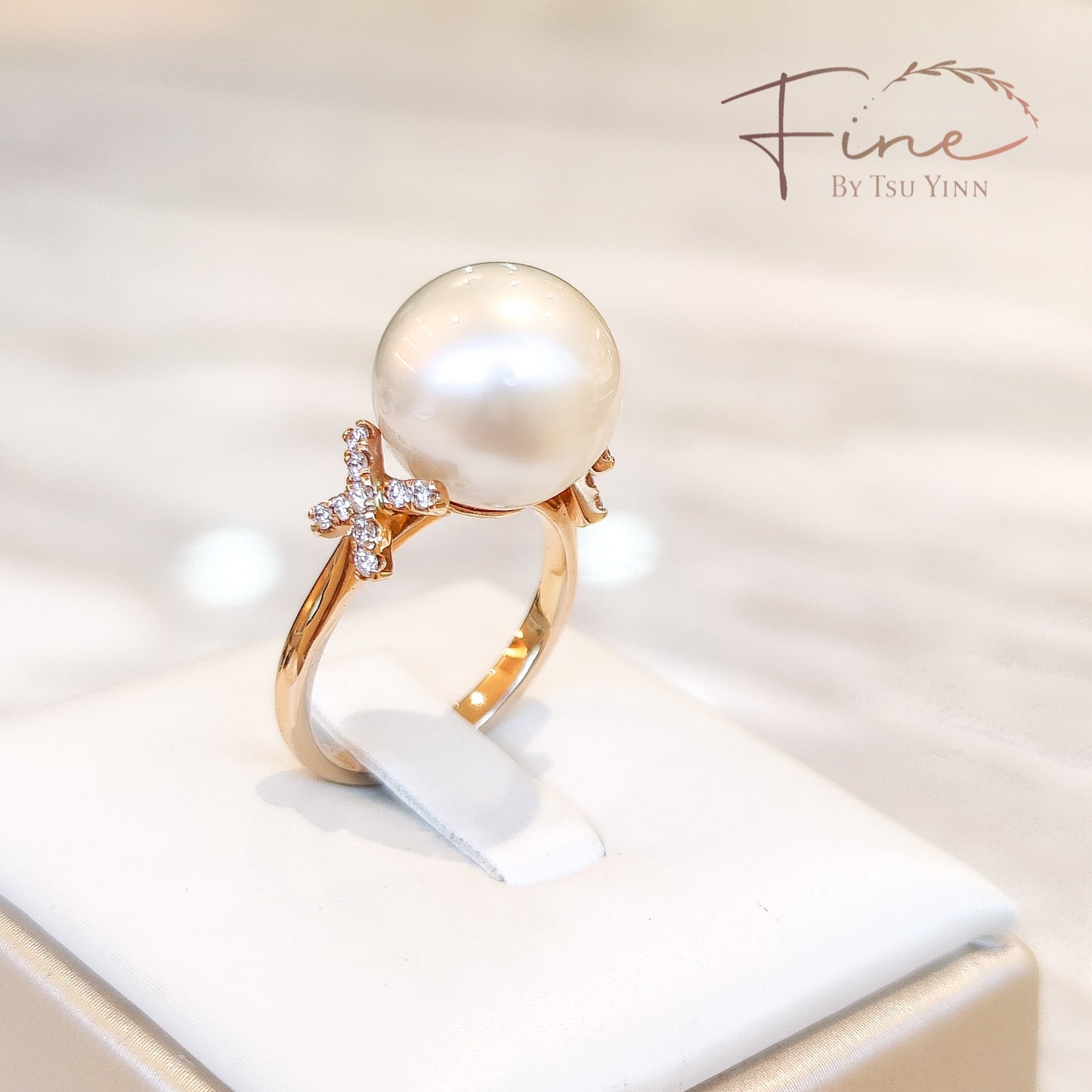 South Sea Pearl Ring with 2 Pavé Crosses