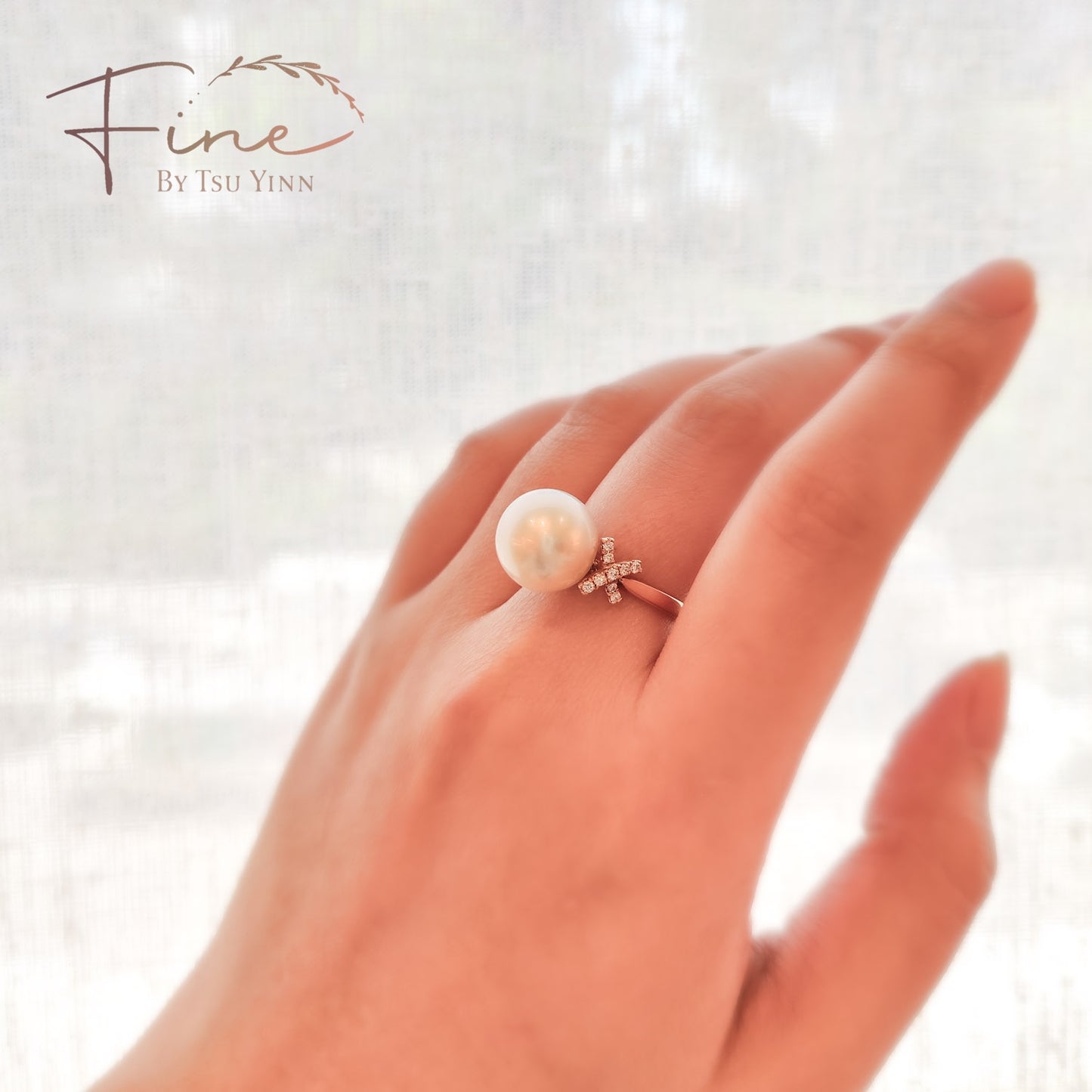 South Sea Pearl Ring with 2 Pavé Crosses