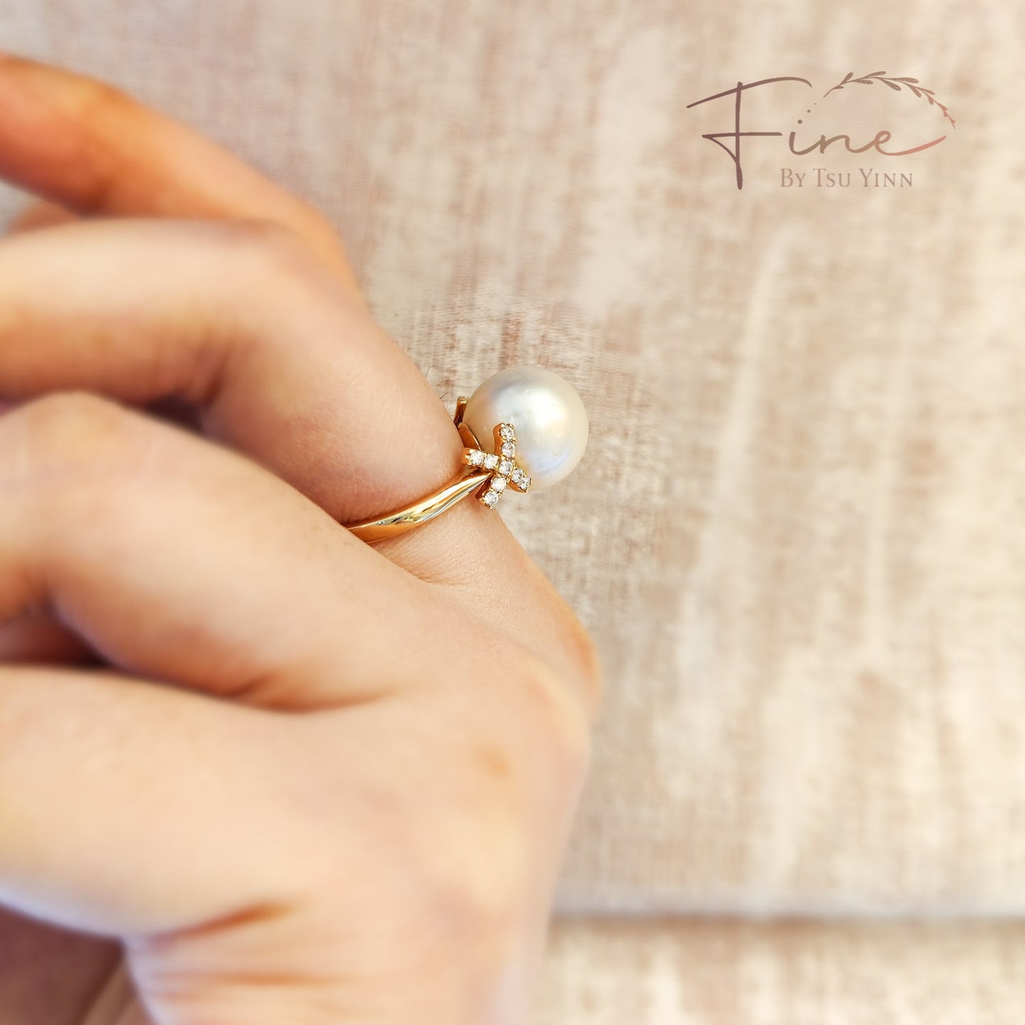 South Sea Pearl Ring with 2 Pavé Crosses