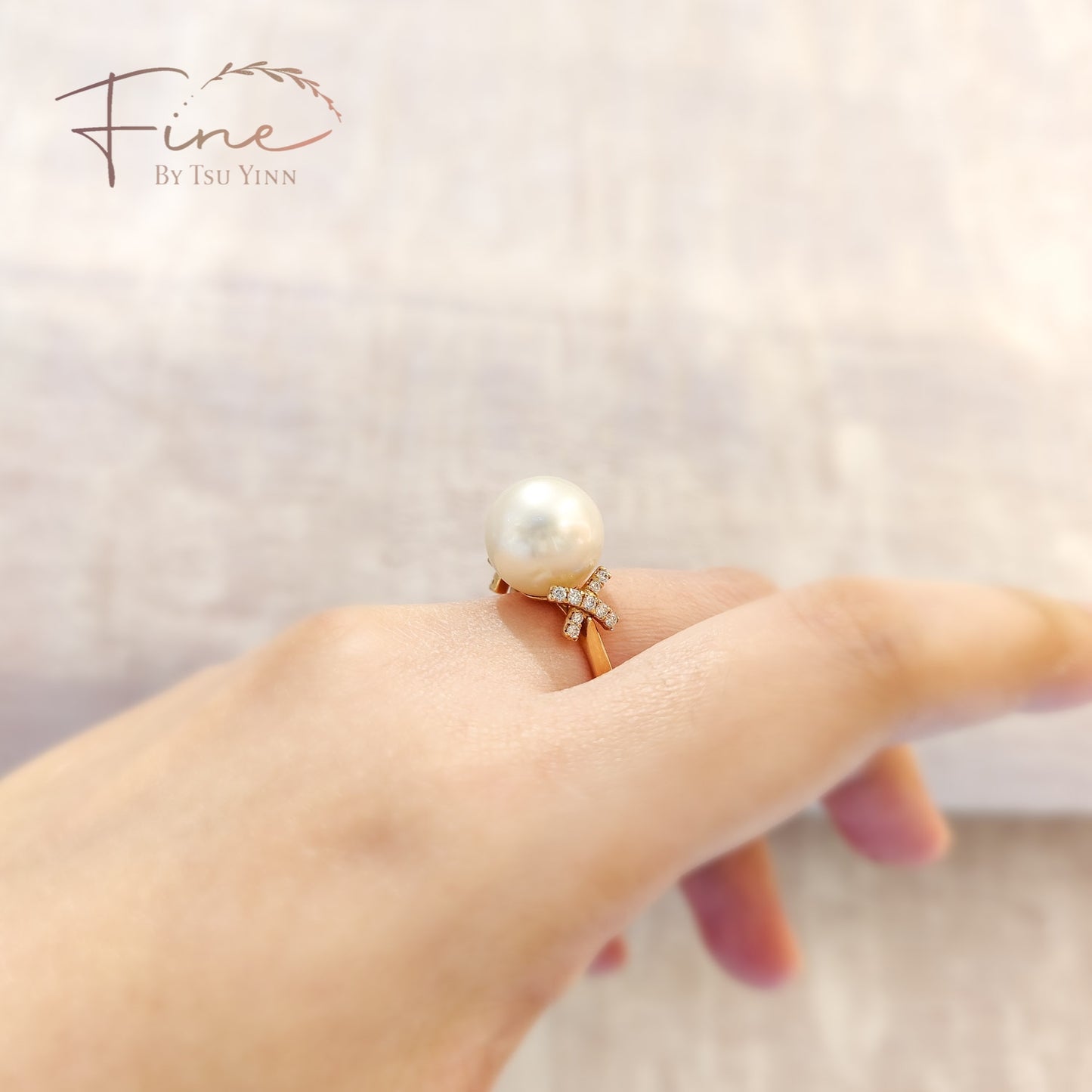 South Sea Pearl Ring with 2 Pavé Crosses