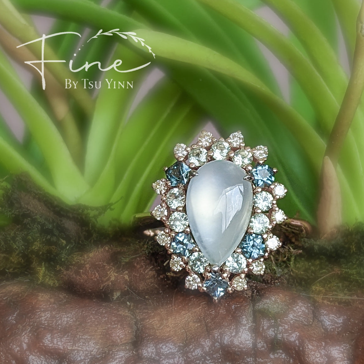 RG Pear Icy Jadeite with Spinel, Sapphires and Yellow Diamonds