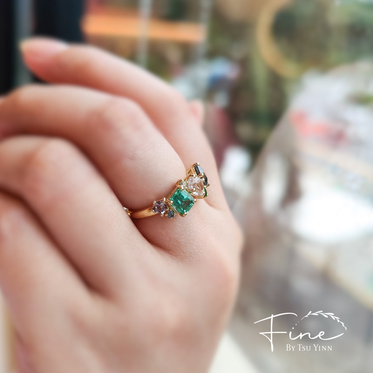 YG Messy Band Ring in Green, White and Grey