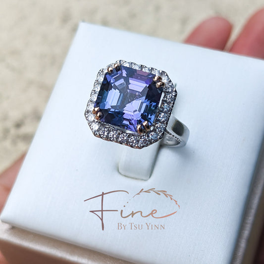 WG Asscher Tanzanite with Diamond Halo