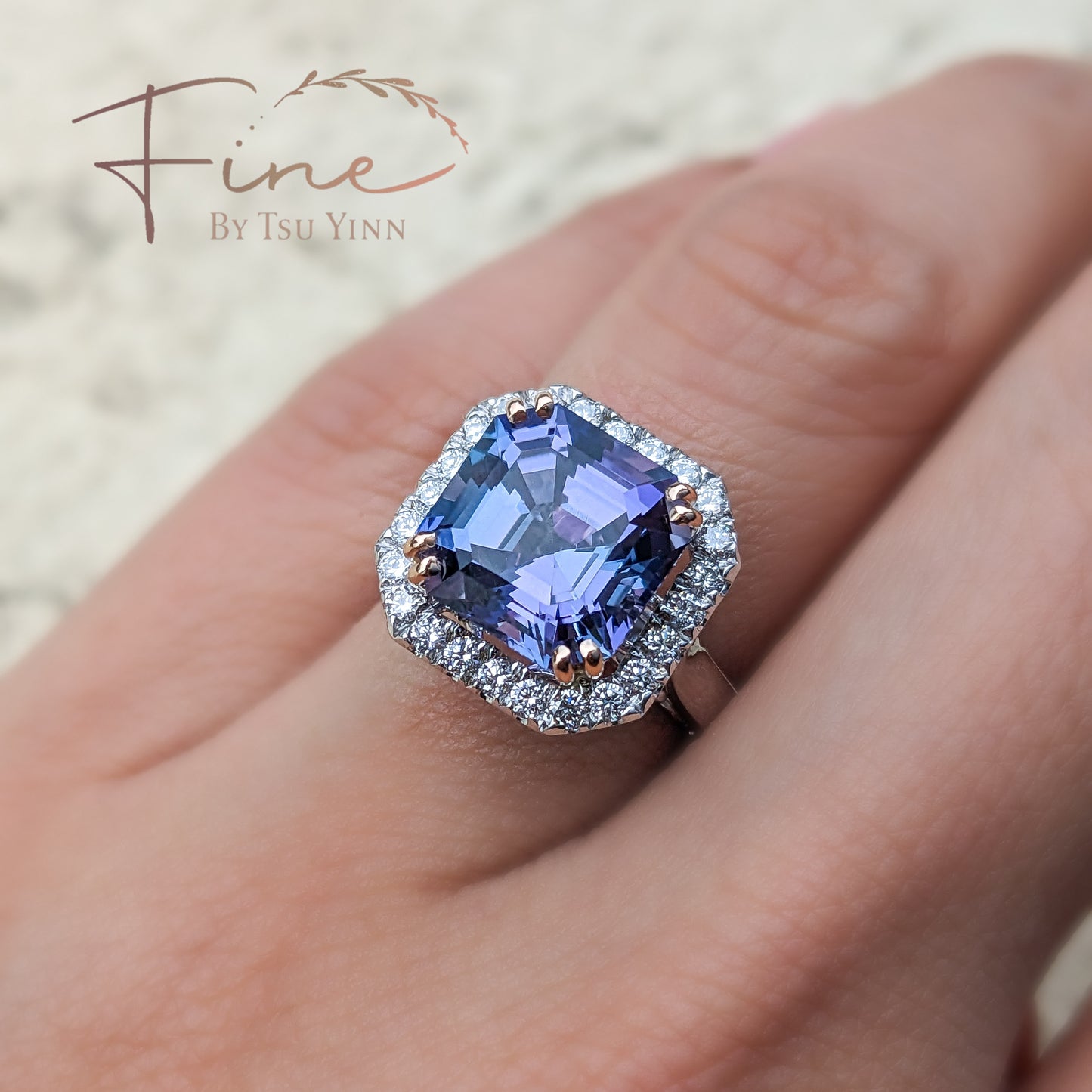 WG Asscher Tanzanite with Diamond Halo