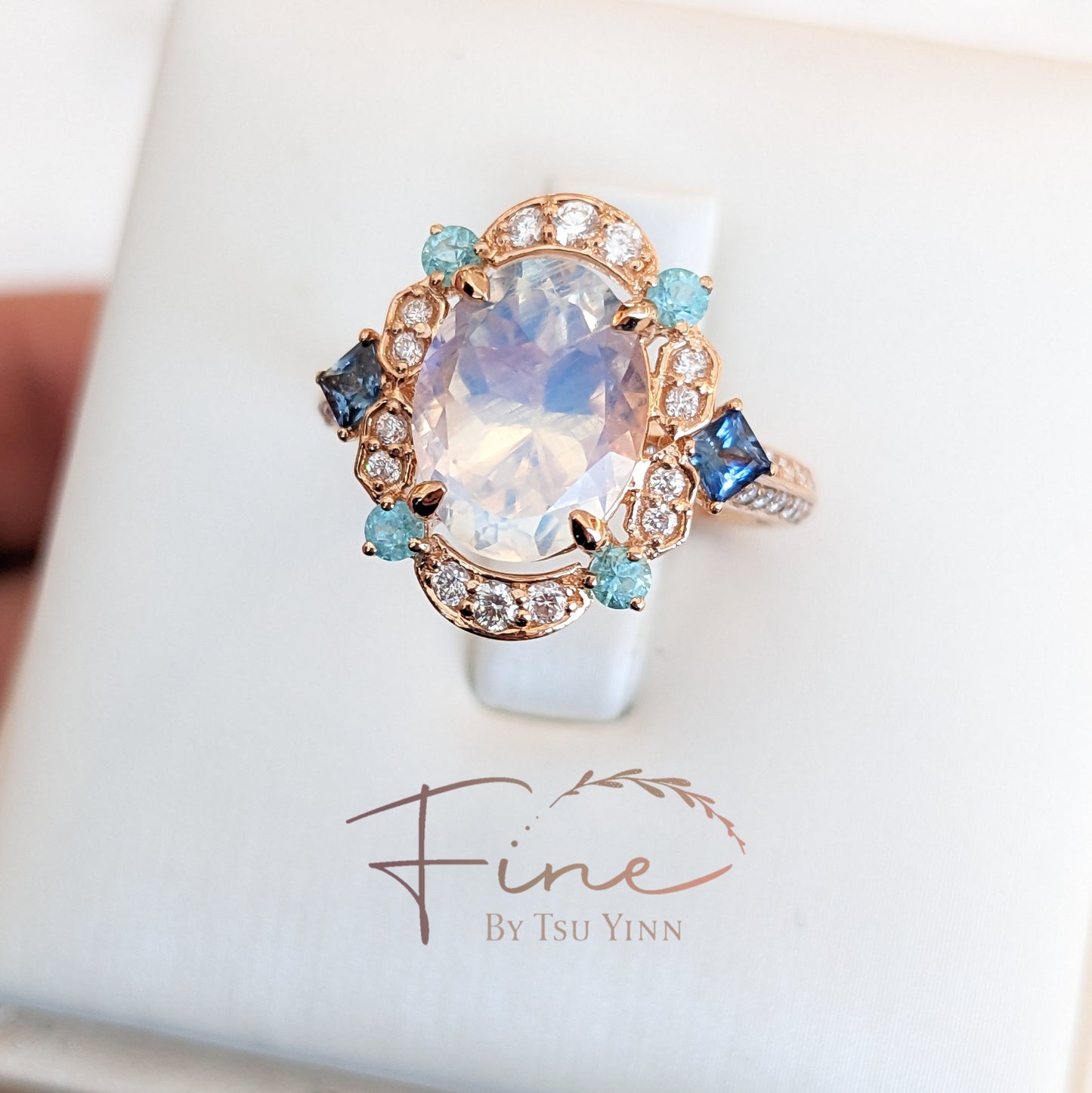 FBTY Kyra Ring with Moonstone, Paraiba Tourmalines, Blue Sapphires and Diamonds