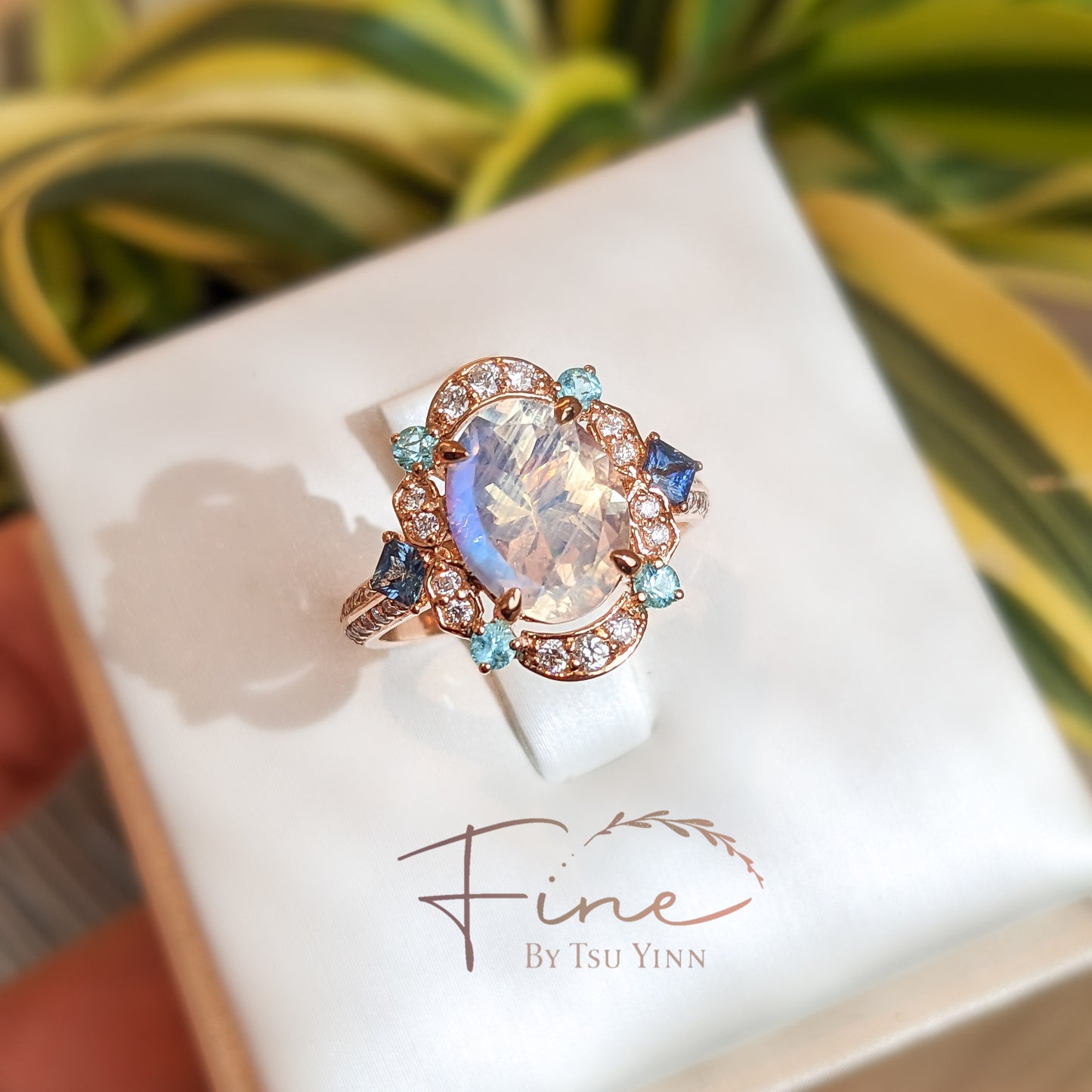 FBTY Kyra Ring with Moonstone, Paraiba Tourmalines, Blue Sapphires and Diamonds