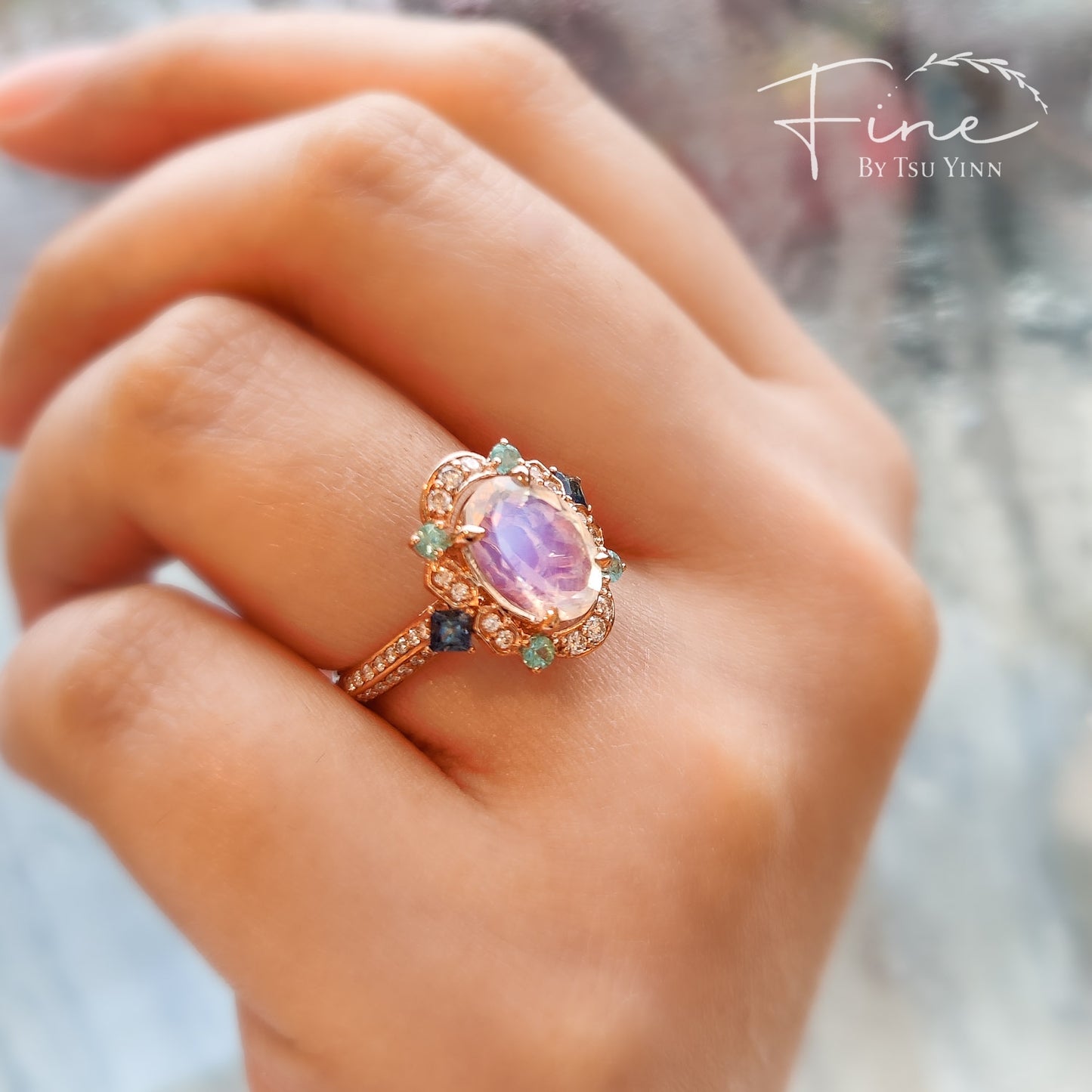 FBTY Kyra Ring with Moonstone, Paraiba Tourmalines, Blue Sapphires and Diamonds