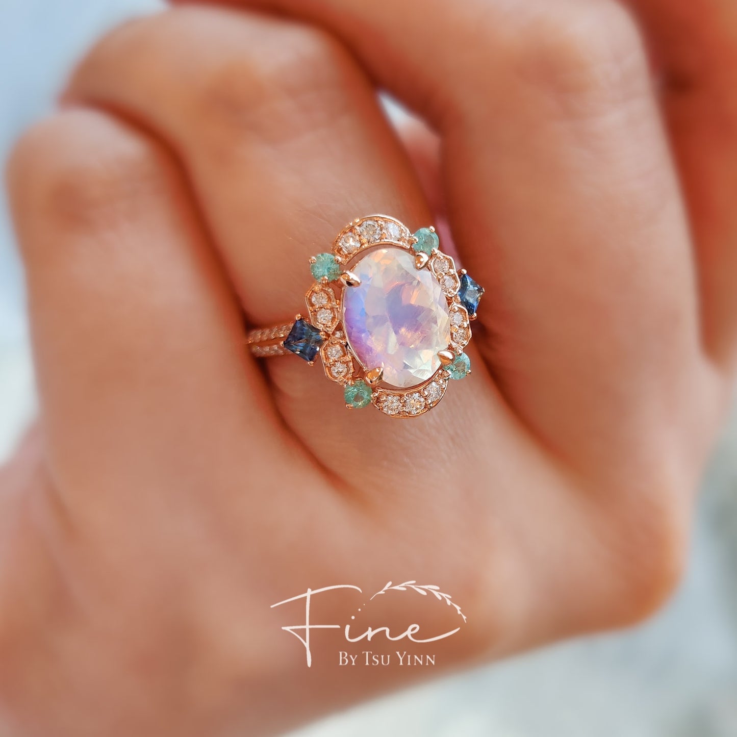 FBTY Kyra Ring with Moonstone, Paraiba Tourmalines, Blue Sapphires and Diamonds