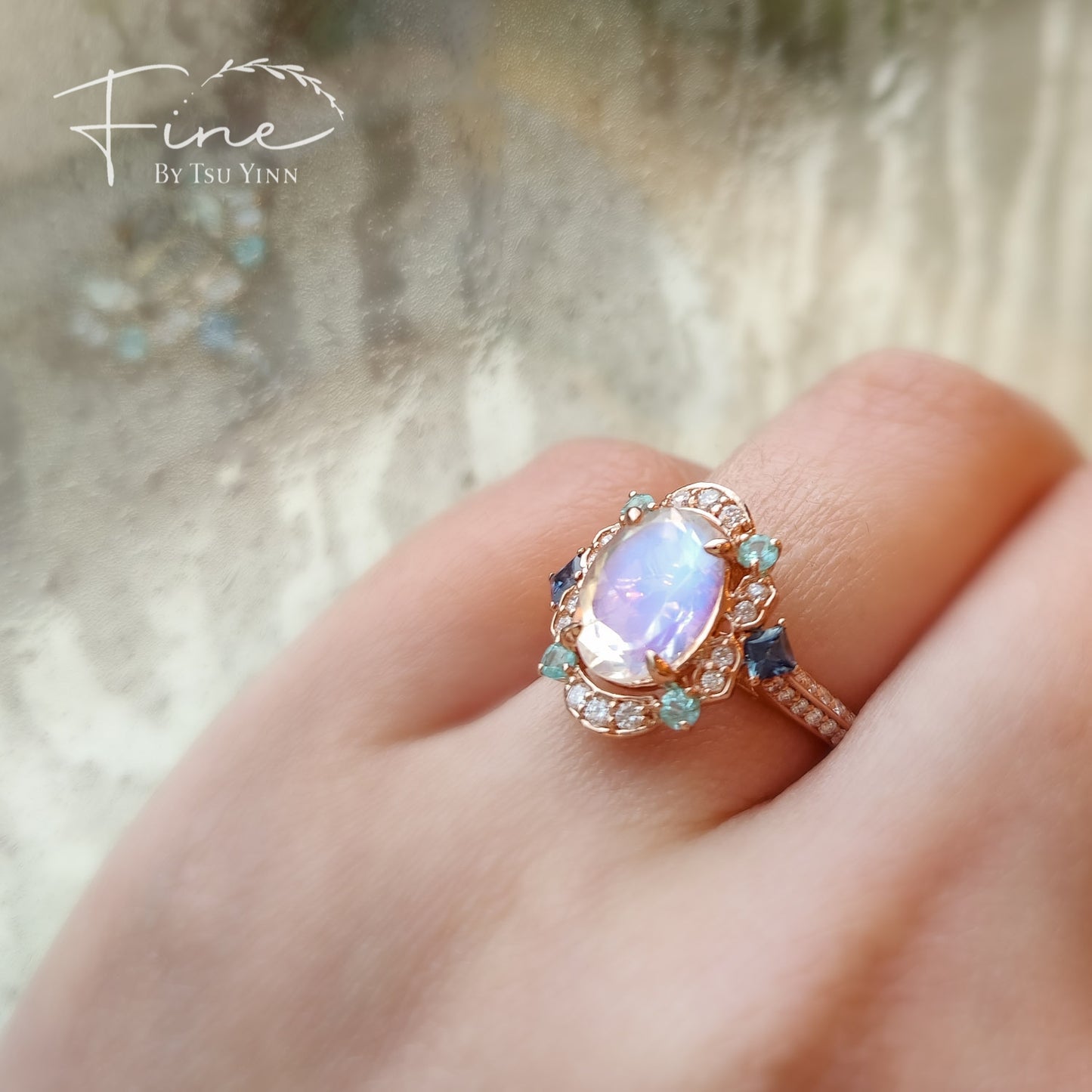 FBTY Kyra Ring with Moonstone, Paraiba Tourmalines, Blue Sapphires and Diamonds