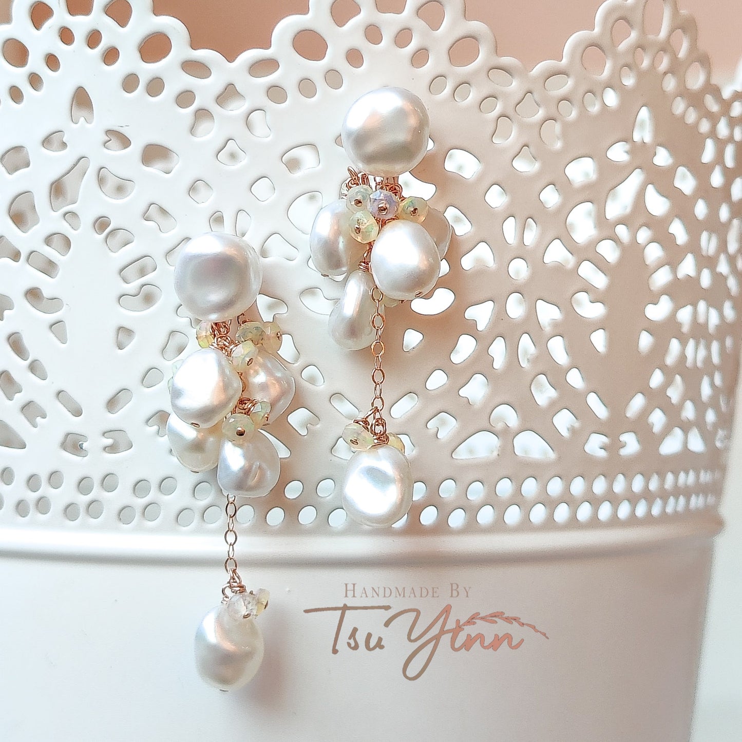 Multiwear Keshi Pearl Baubles Earrings Opal in RG