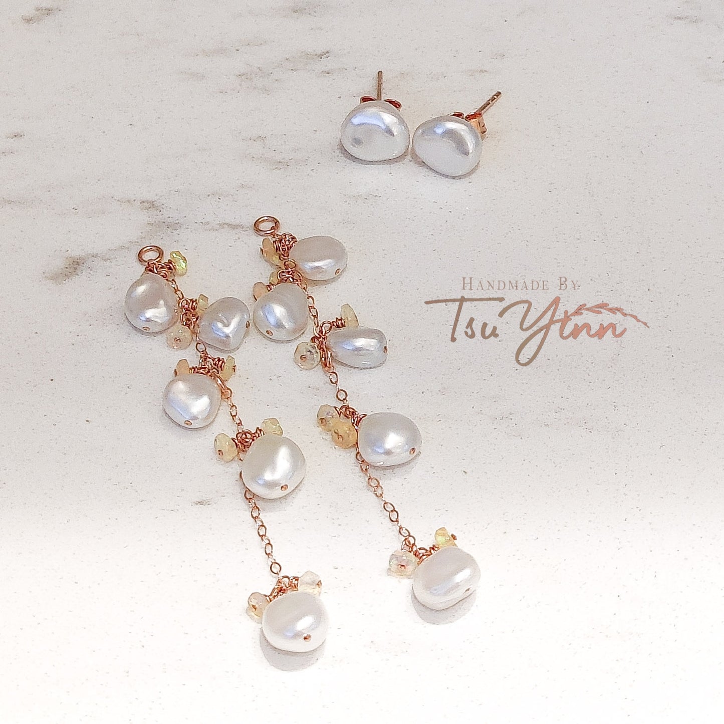 Multiwear Keshi Pearl Baubles Earrings Opal in RG