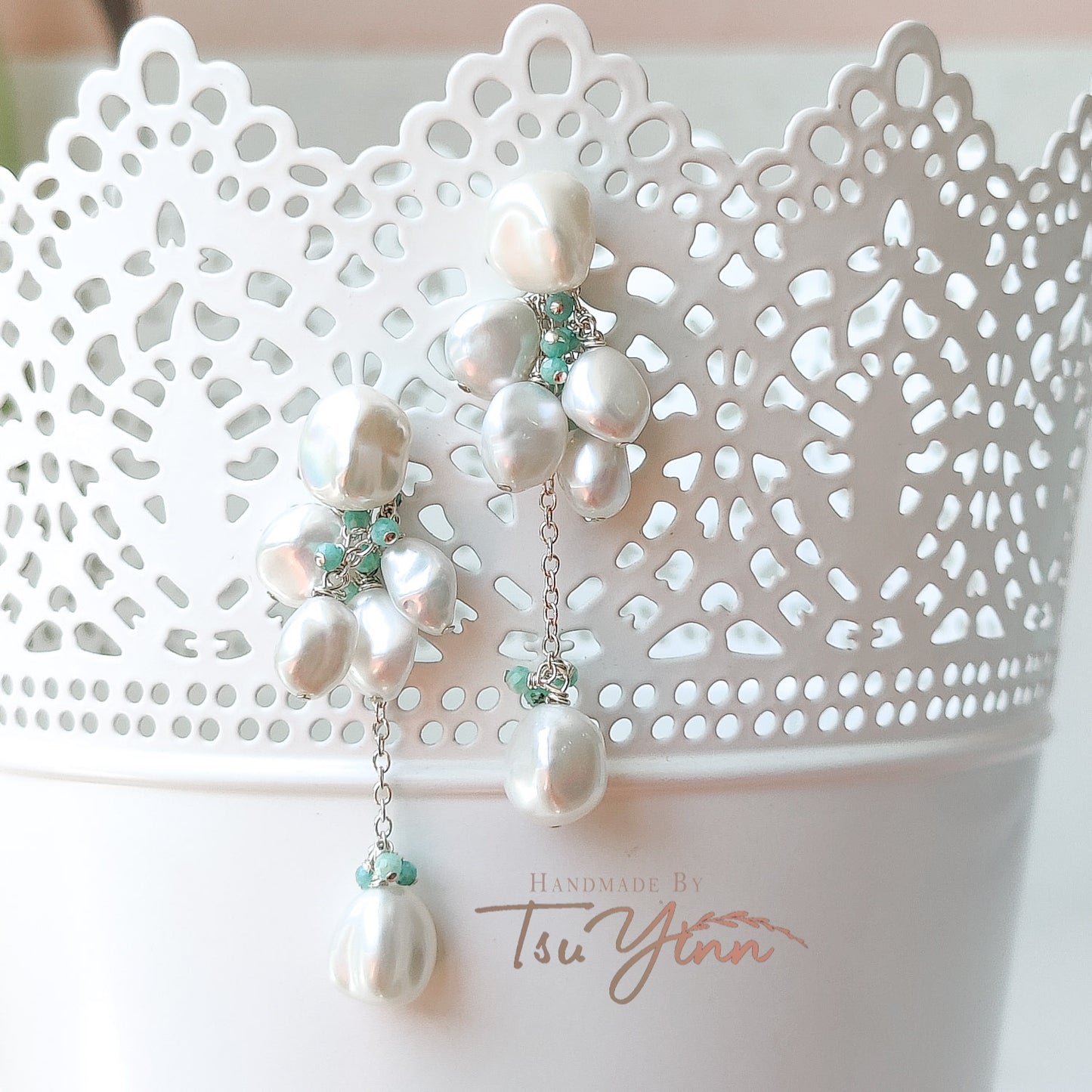 Multiwear Keshi Pearl Baubles Earrings Amazonite in Silver