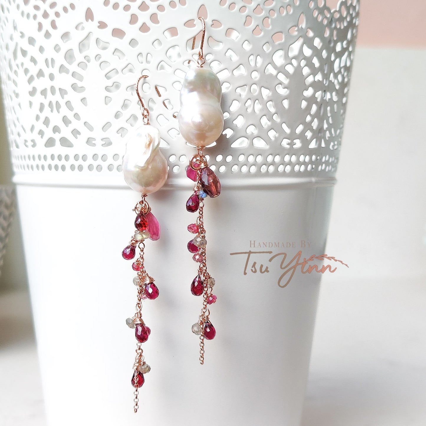Baroque Pearls with Detachable Dangles in Red/Pink Hues