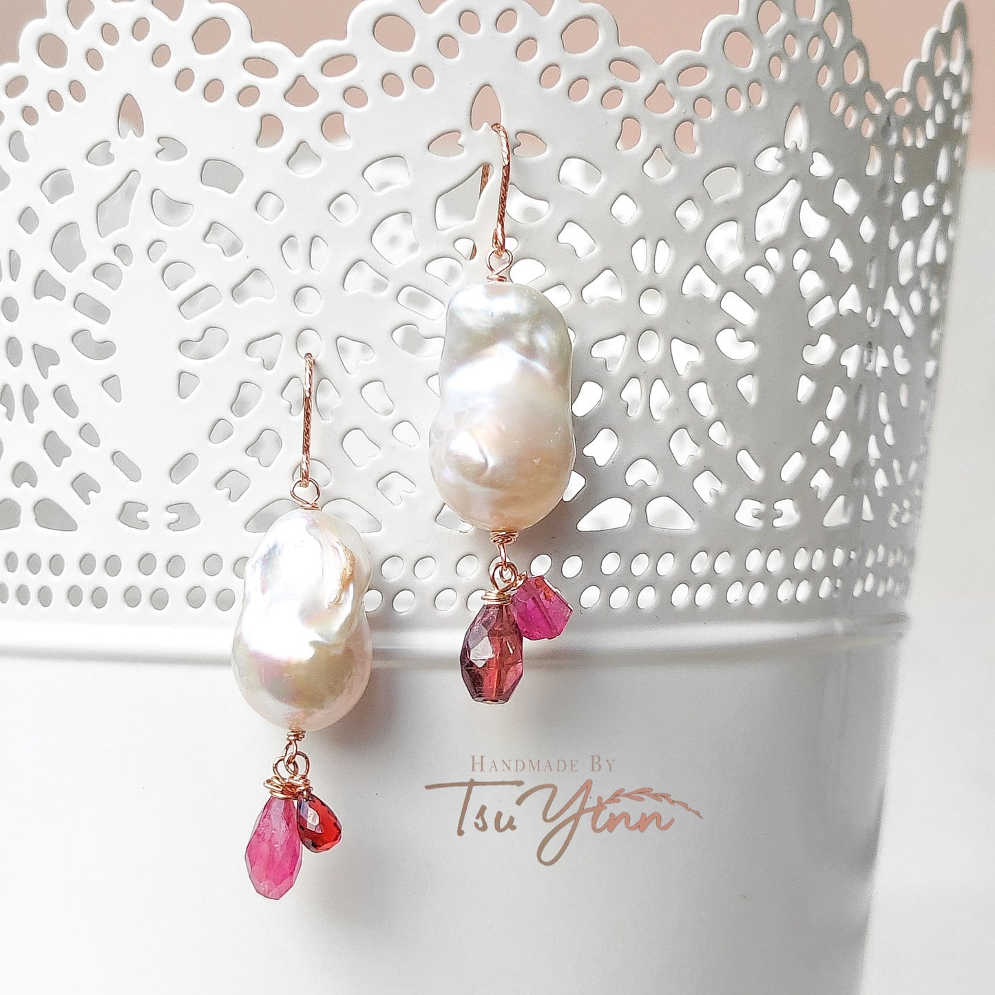 Baroque Pearls with Detachable Dangles in Red/Pink Hues
