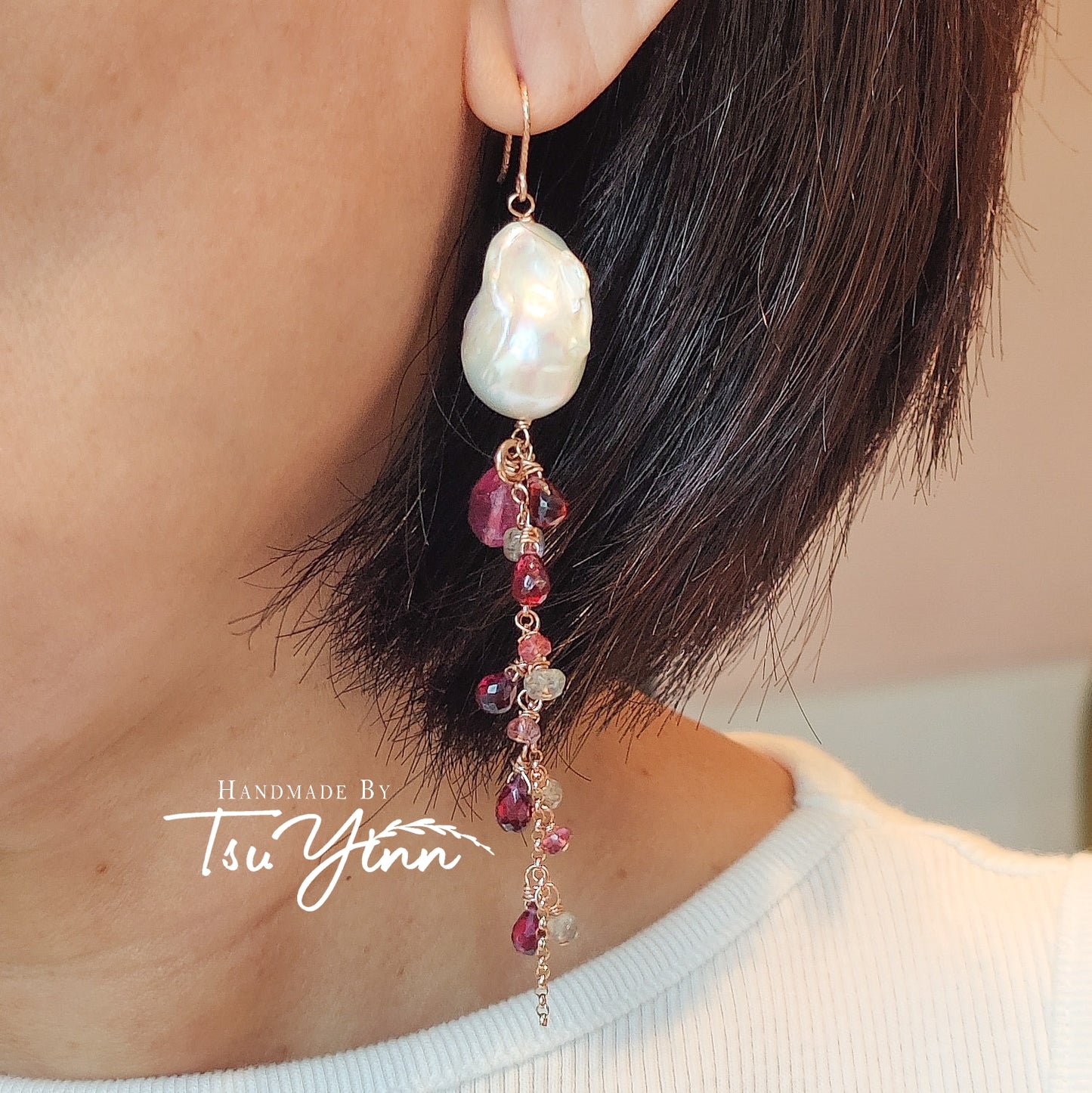 Baroque Pearls with Detachable Dangles in Red/Pink Hues