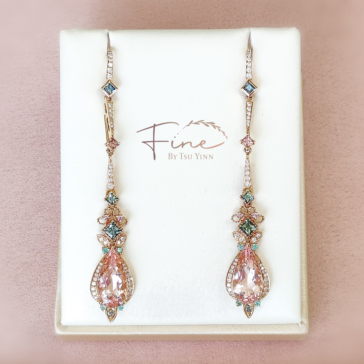 RG Morganite Detachable Long Drop Earrings