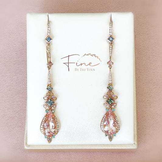 RG Morganite Detachable Long Drop Earrings