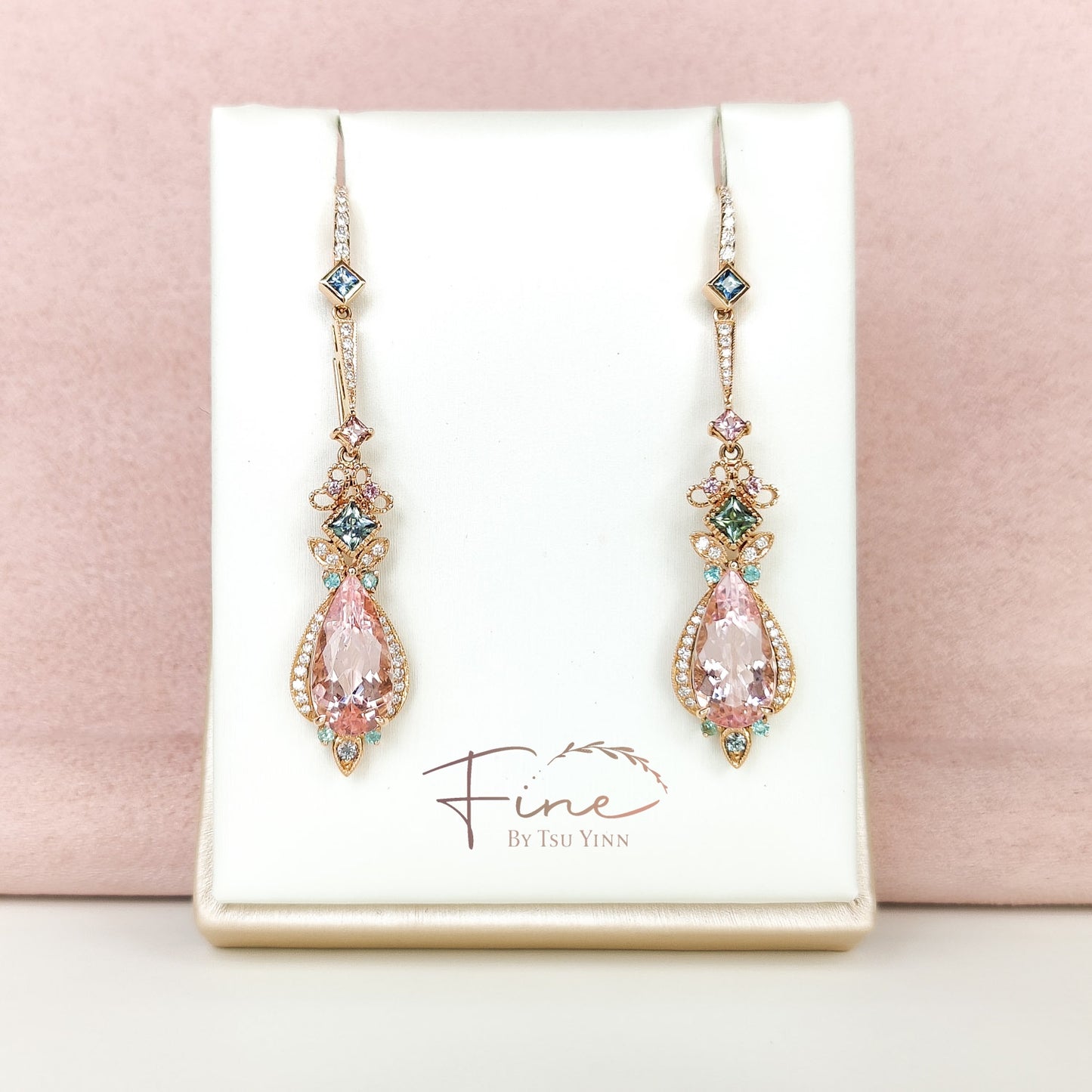 RG Morganite Detachable Long Drop Earrings