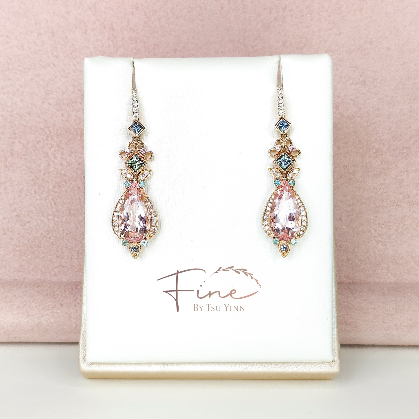 RG Morganite Detachable Long Drop Earrings