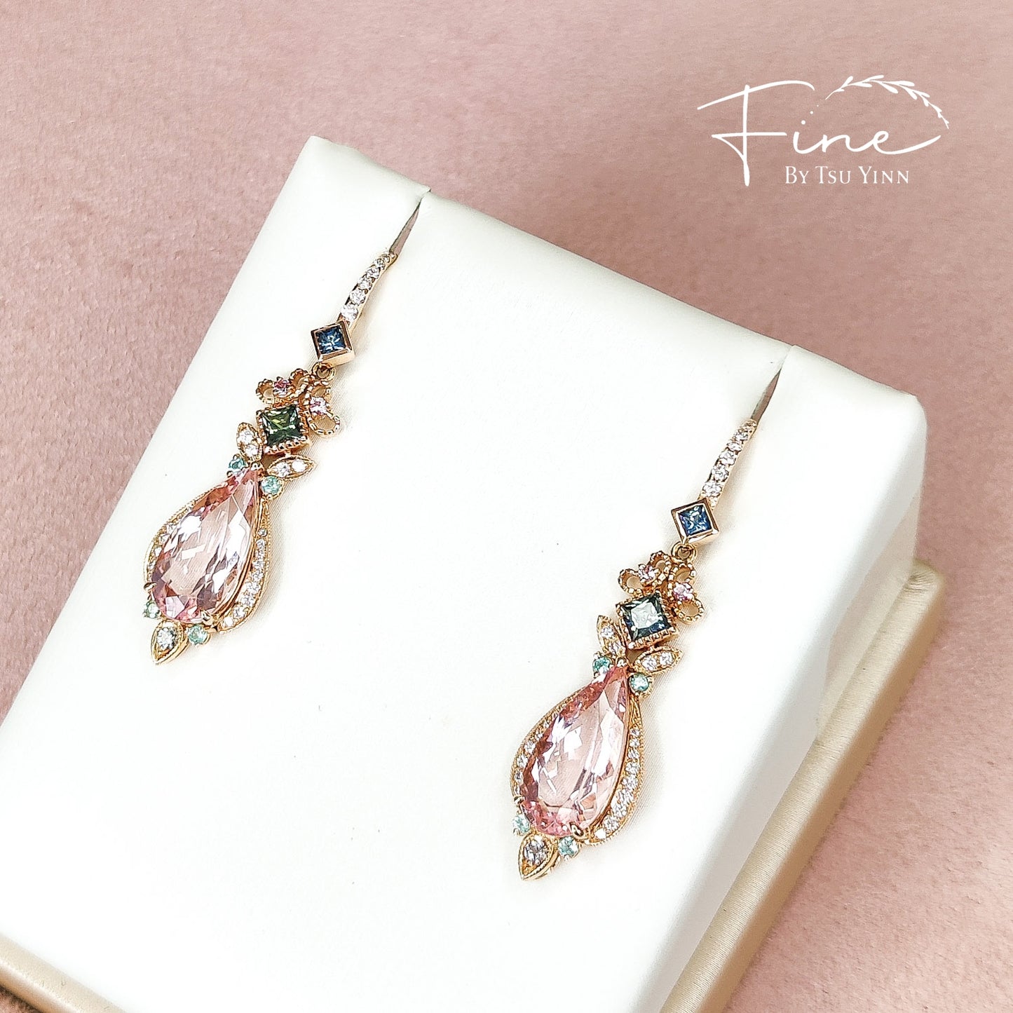 RG Morganite Detachable Long Drop Earrings