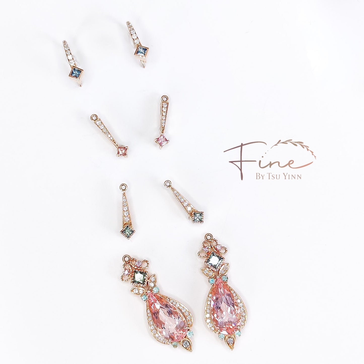 RG Morganite Detachable Long Drop Earrings