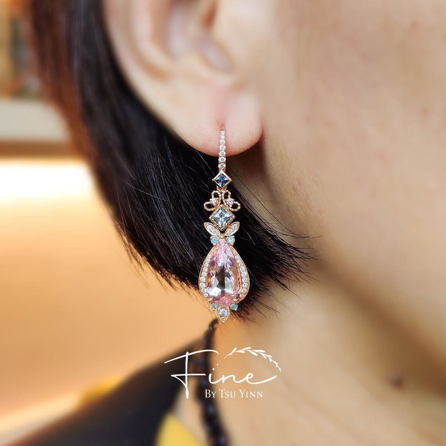 RG Morganite Detachable Long Drop Earrings