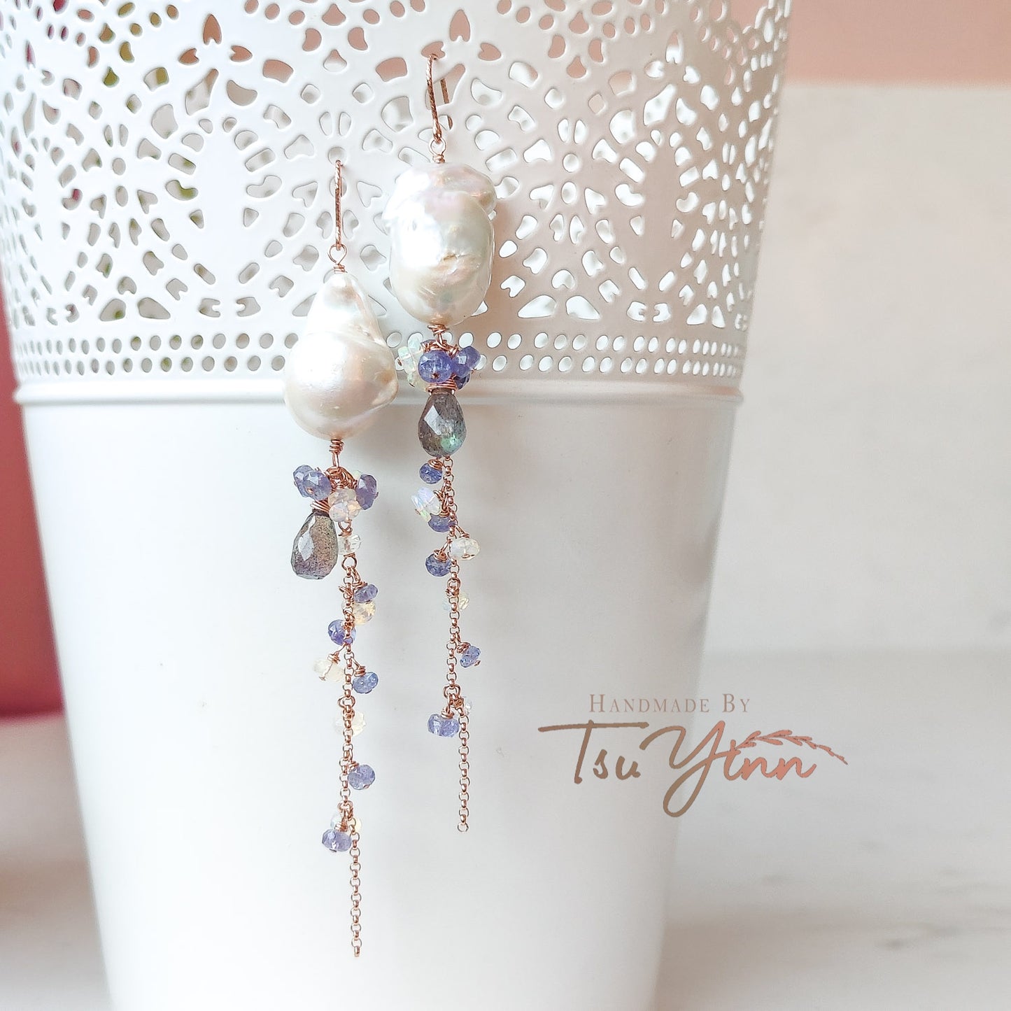 Baroque Pearls with Detachable Dangles in Blue/Grey Hues