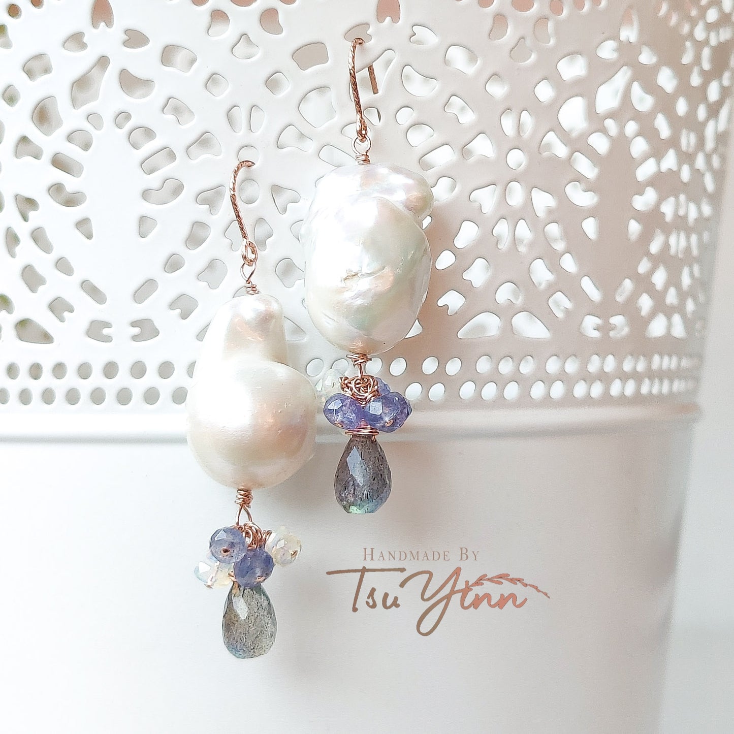Baroque Pearls with Detachable Dangles in Blue/Grey Hues