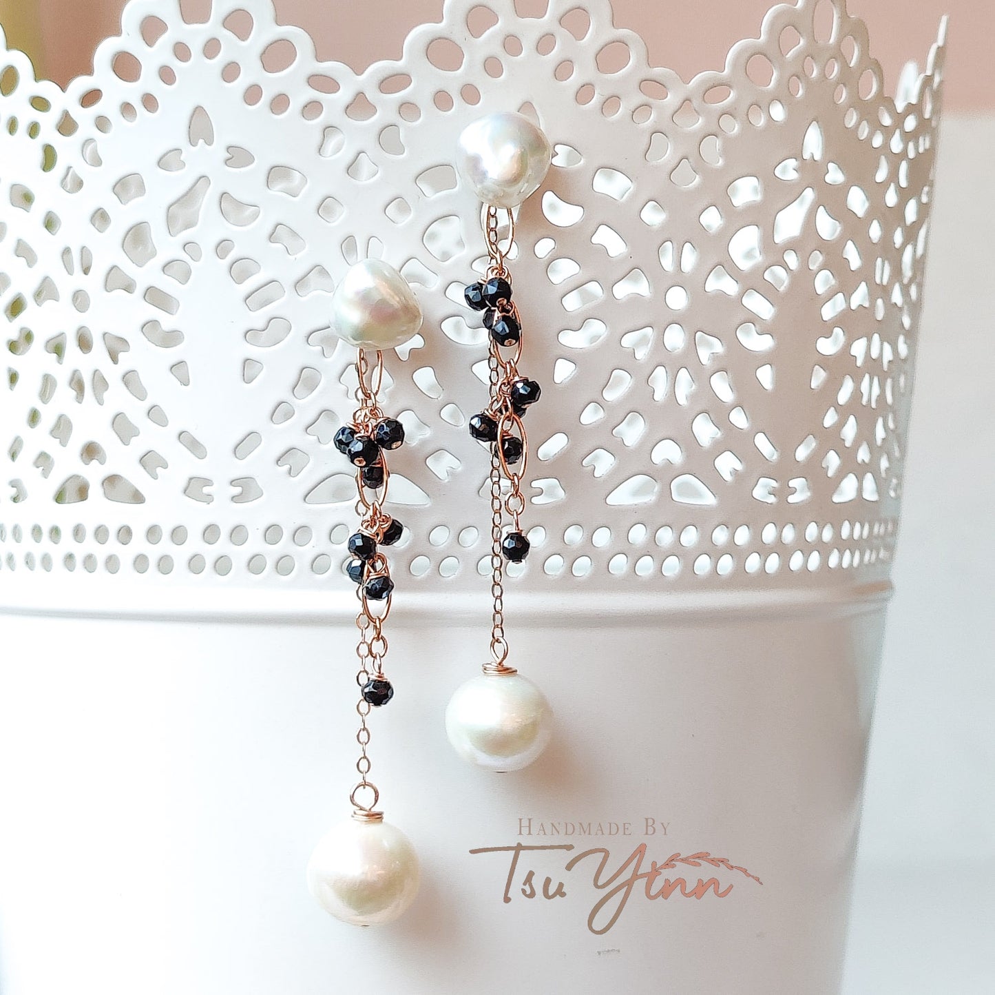 Multiwear Keshi Pearl Baubles Earrings Onyx in RG