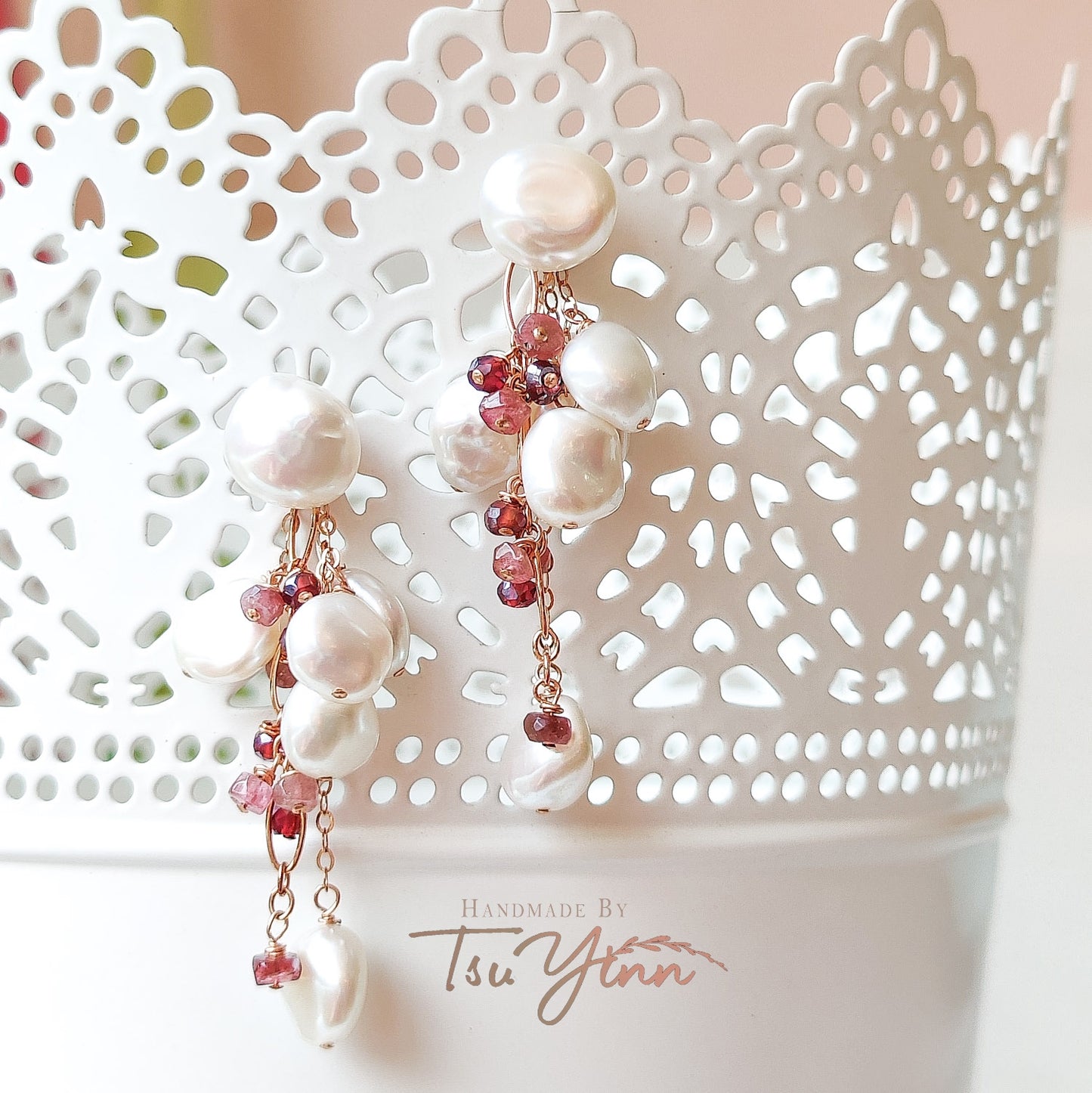Multiwear Keshi Pearl Baubles Earrings Red Hues in RG