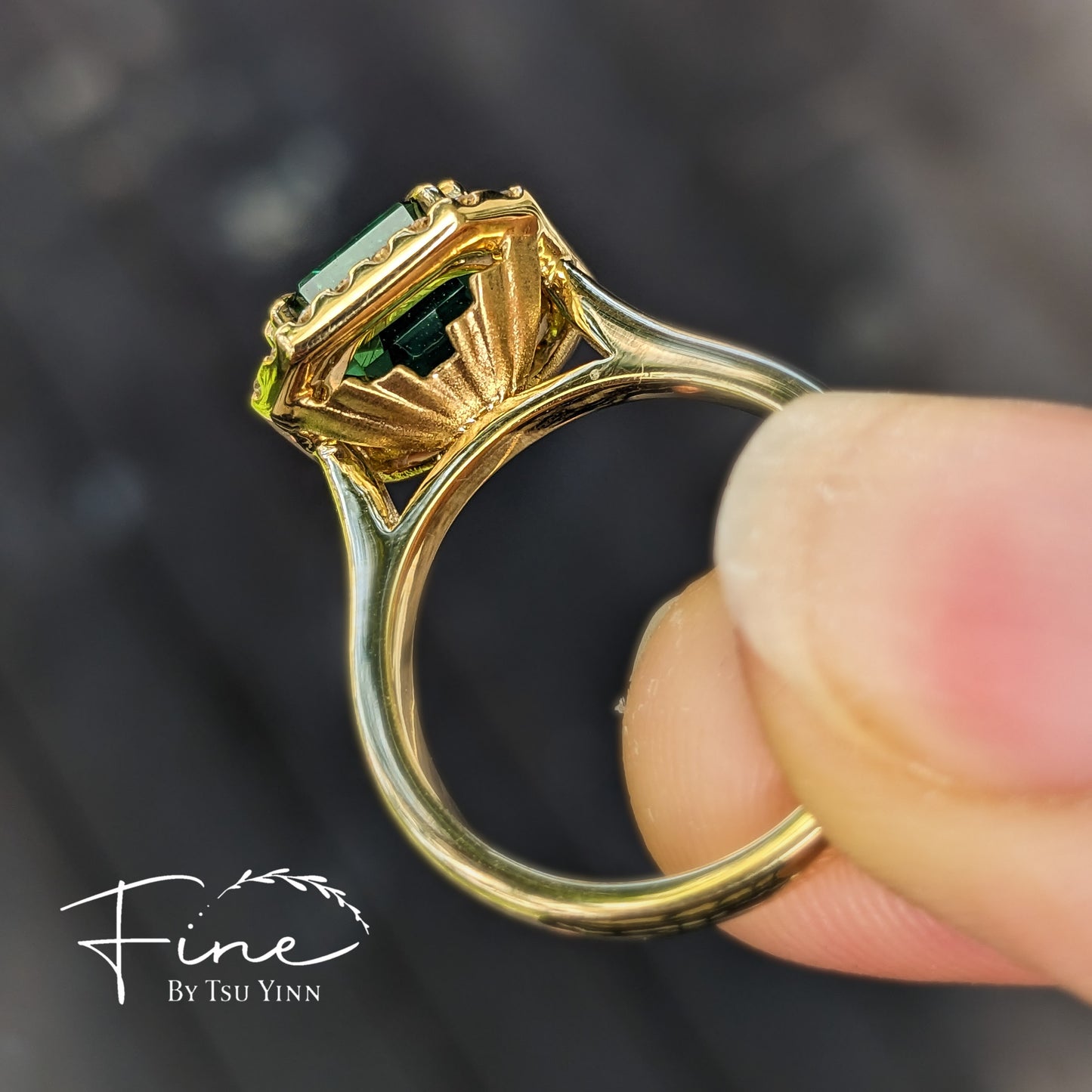 Asscher Cut Green Tourmaline Diamond Halo Ring