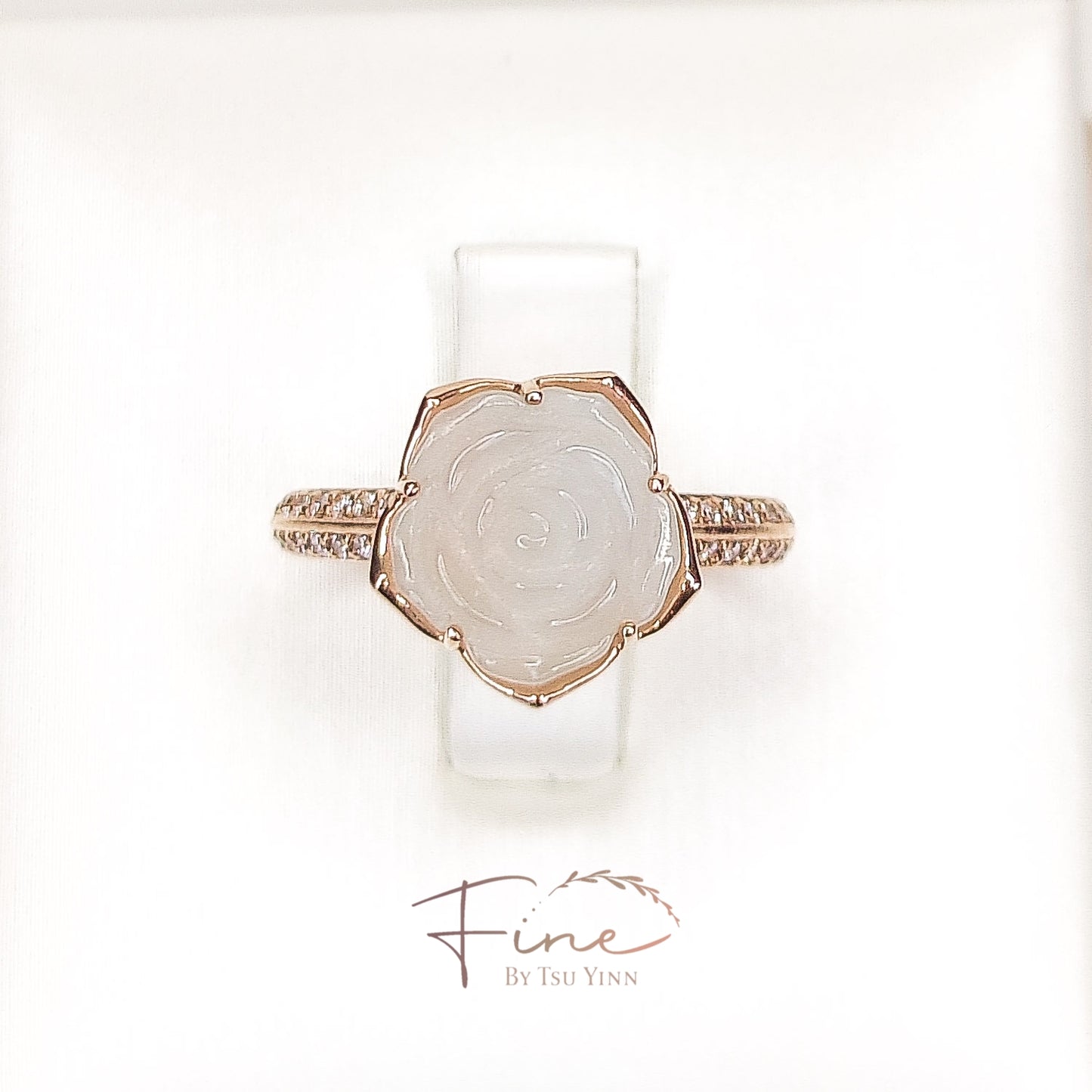 FBTY Carved Rose Jadeite Ring with Diamond Knife Band (half)