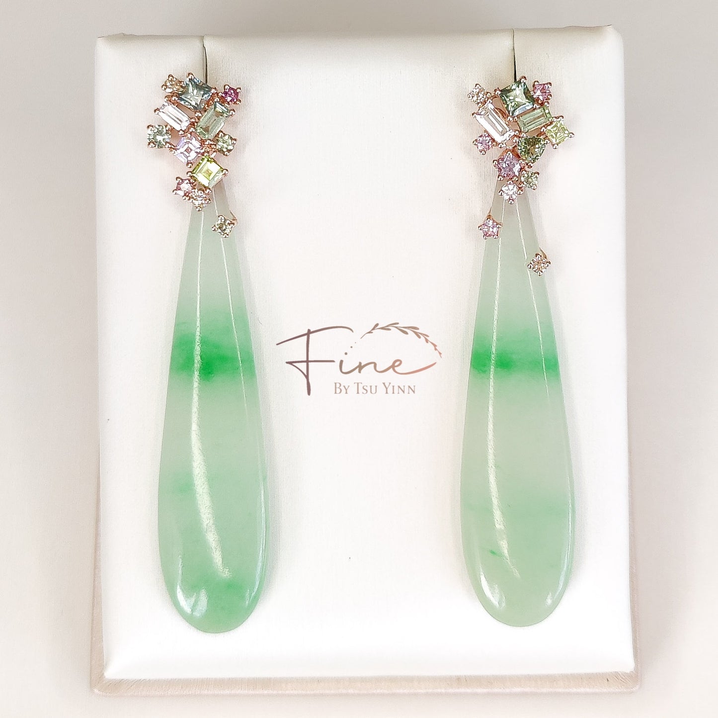 Long Jadeite Drops with Mini Cluster Studs