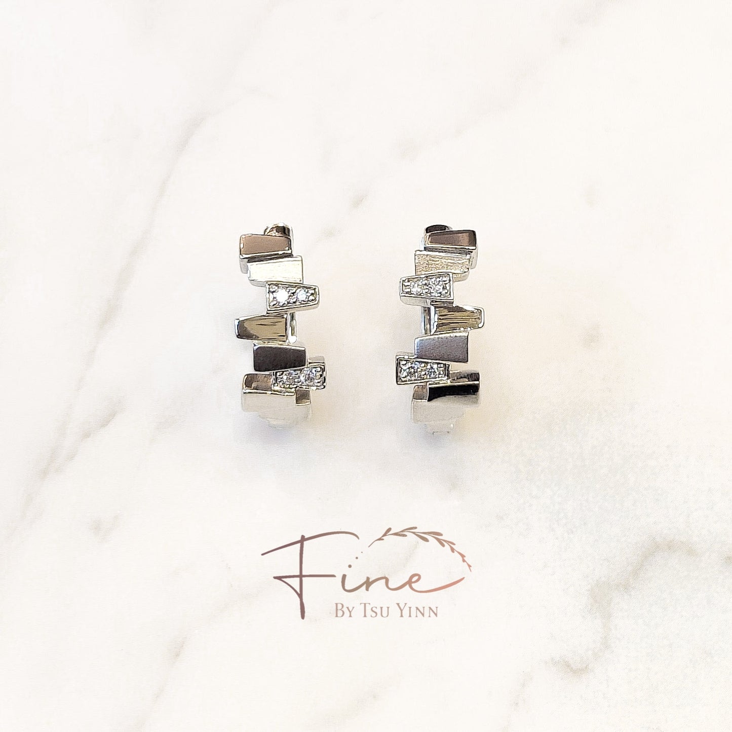 Leigh Double-Sided Huggies in White Gold