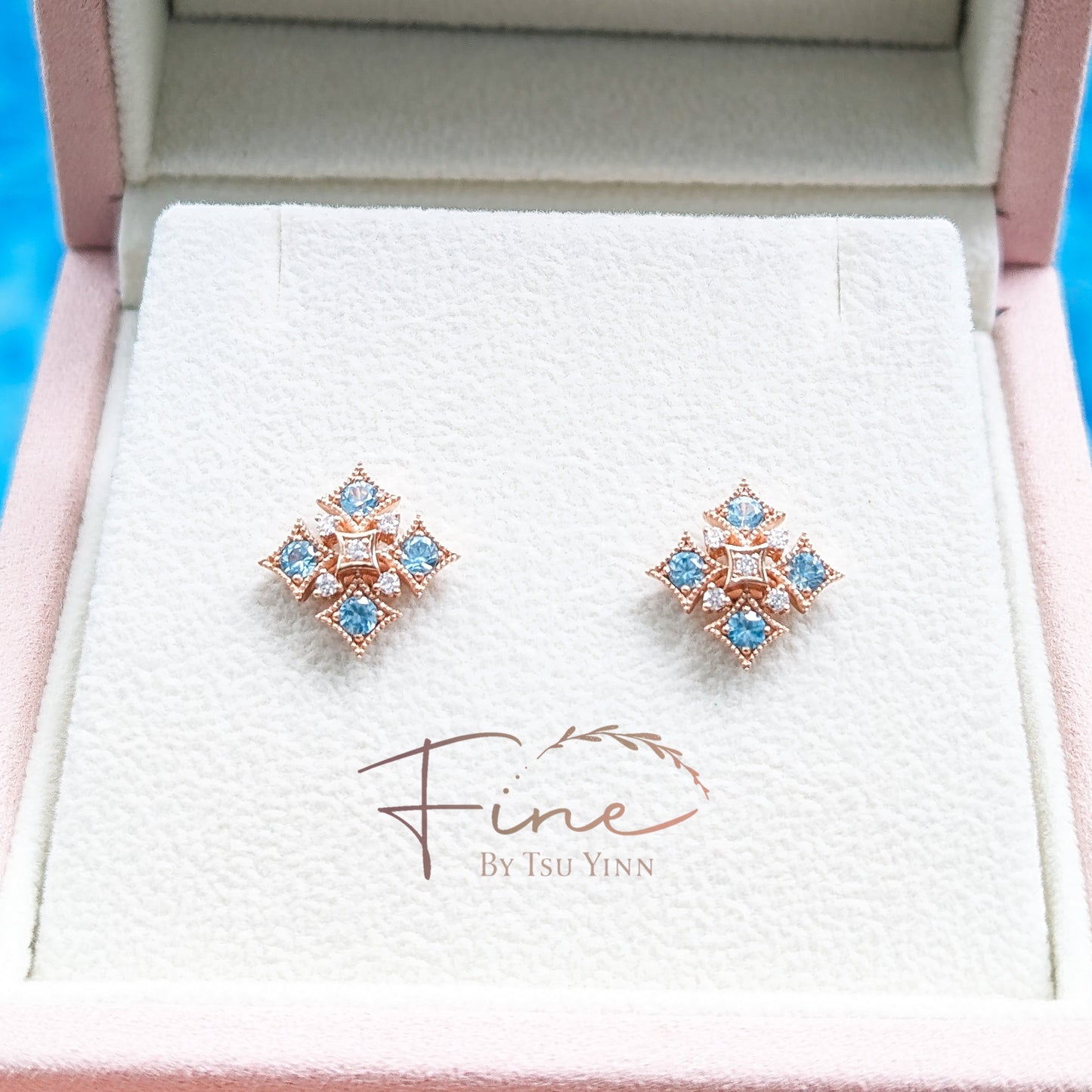FBTY Norbayah Earrings in Blue Zircon and Diamonds (Made-to-Order Available)