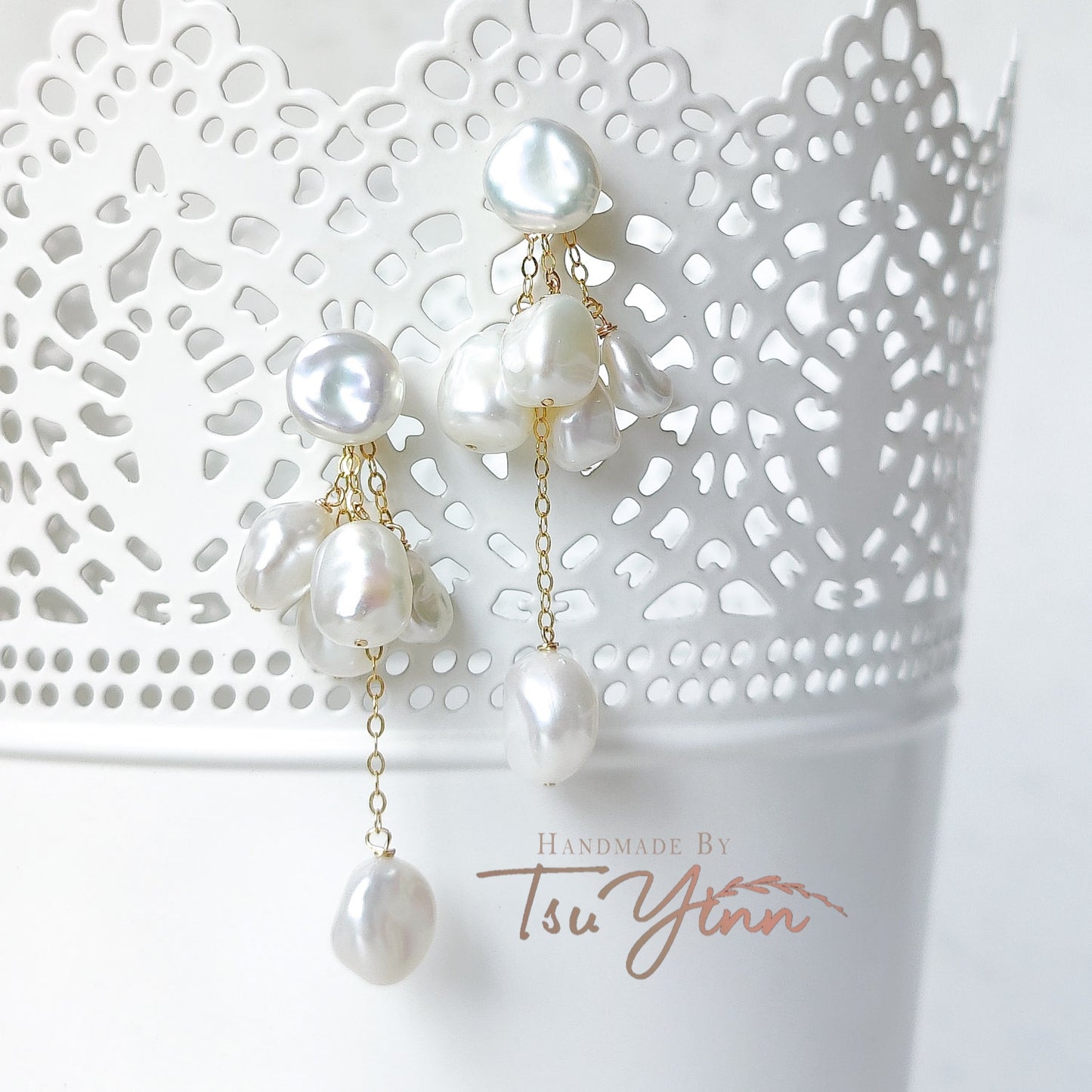 Multiwear Keshi Pearl Baubles Earrings with Blue Fire Opal and Aquamarine in YG