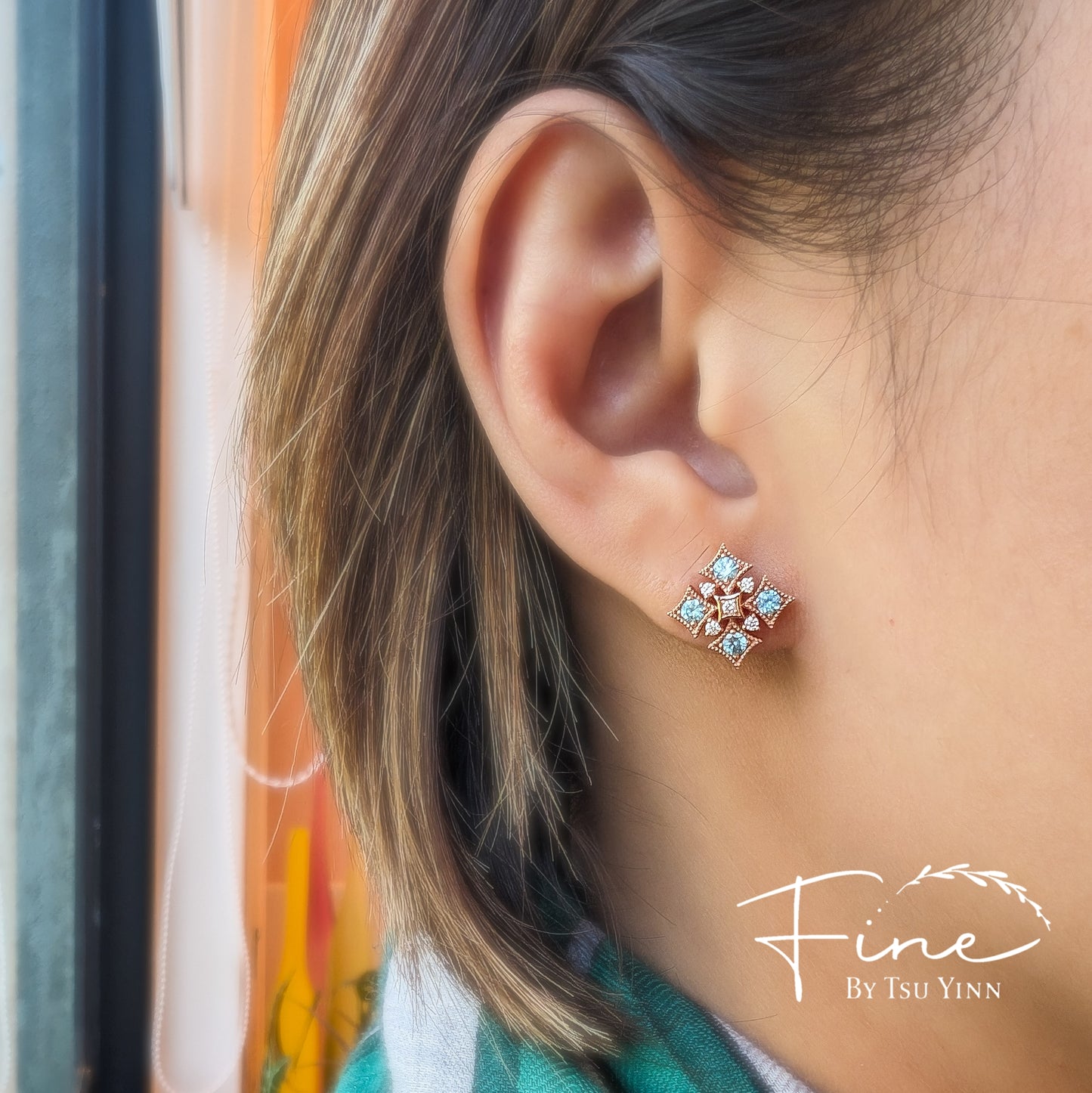 FBTY Norbayah Earrings in Blue Zircon and Diamonds (Made-to-Order Available)